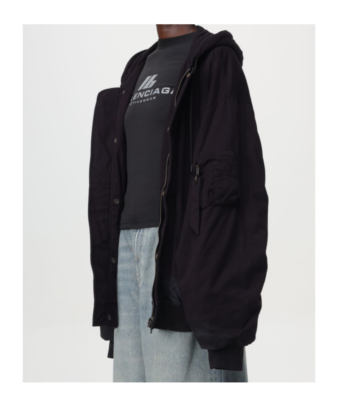 Balenciaga Front Pocket Oversize Cotton Sweatshirt In Black