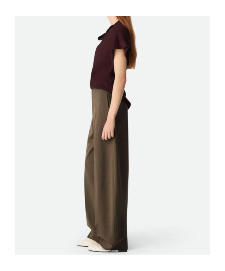 Bottega Veneta Wool Straight Trousers In Ebony/light Yellow Linen Mixed Color