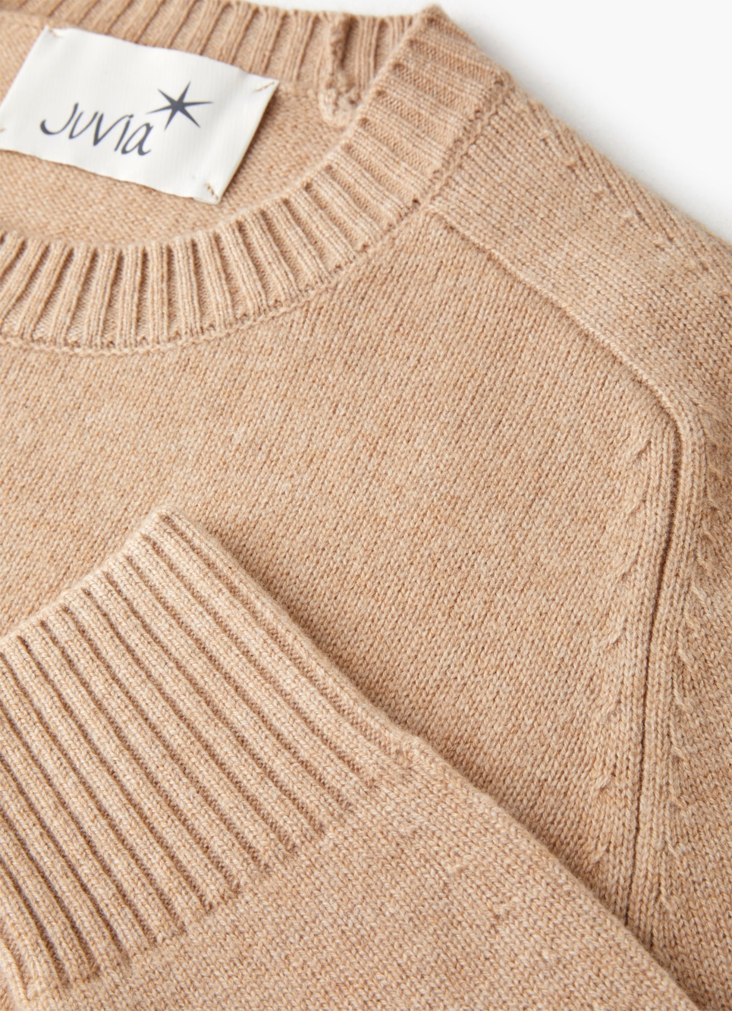 Juvia Ribbed Crew Neck Sweater In Brown
