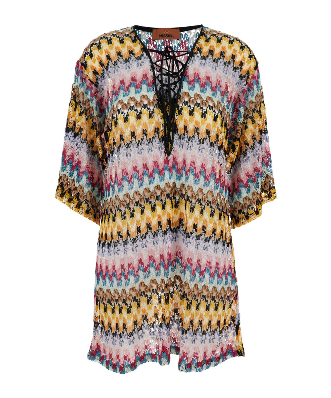 Missoni Multicolor Dress With Zig Zag Motif And Laces On The Front In Cotton Woman In Multicolor