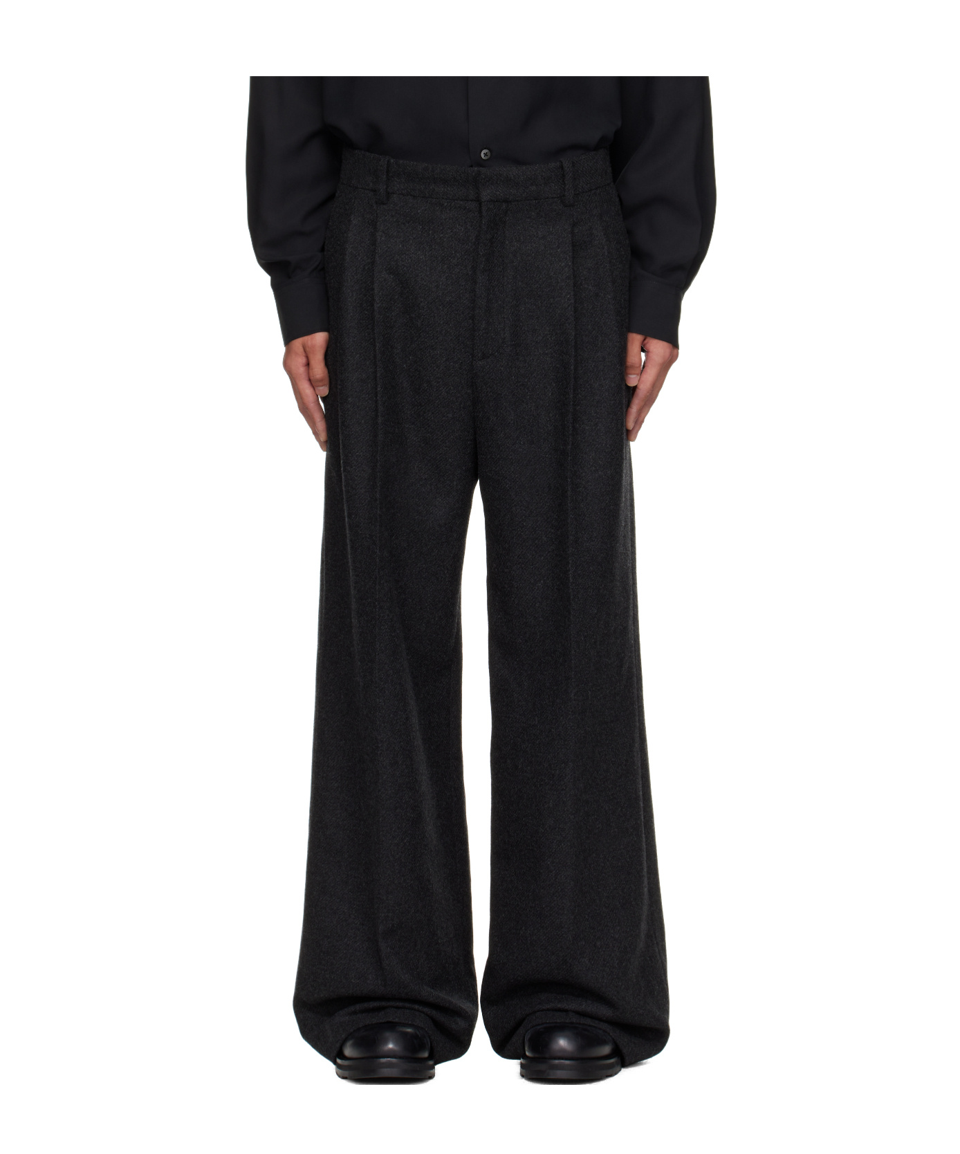 The Row Oberyn Wide-leg Pleated Melton Virgin Wool And Cashmere-blend Flannel Trousers In Black