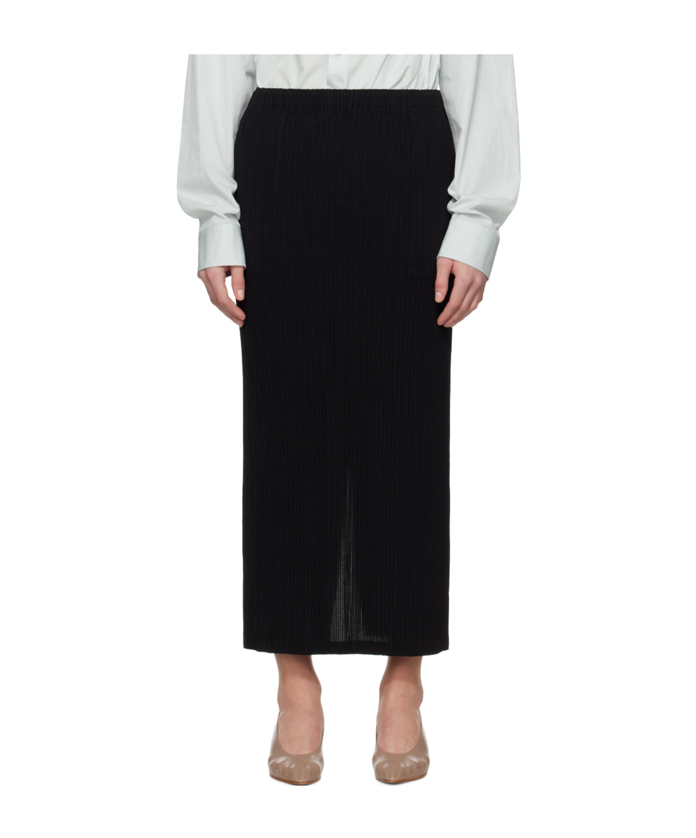 Issey Miyake Hatching Bottoms Pleated Maxi Skirt In Black