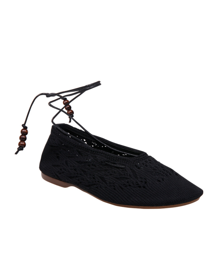 Alohas Rosemary Crochet Ballerinas With Ankle Ties In Black