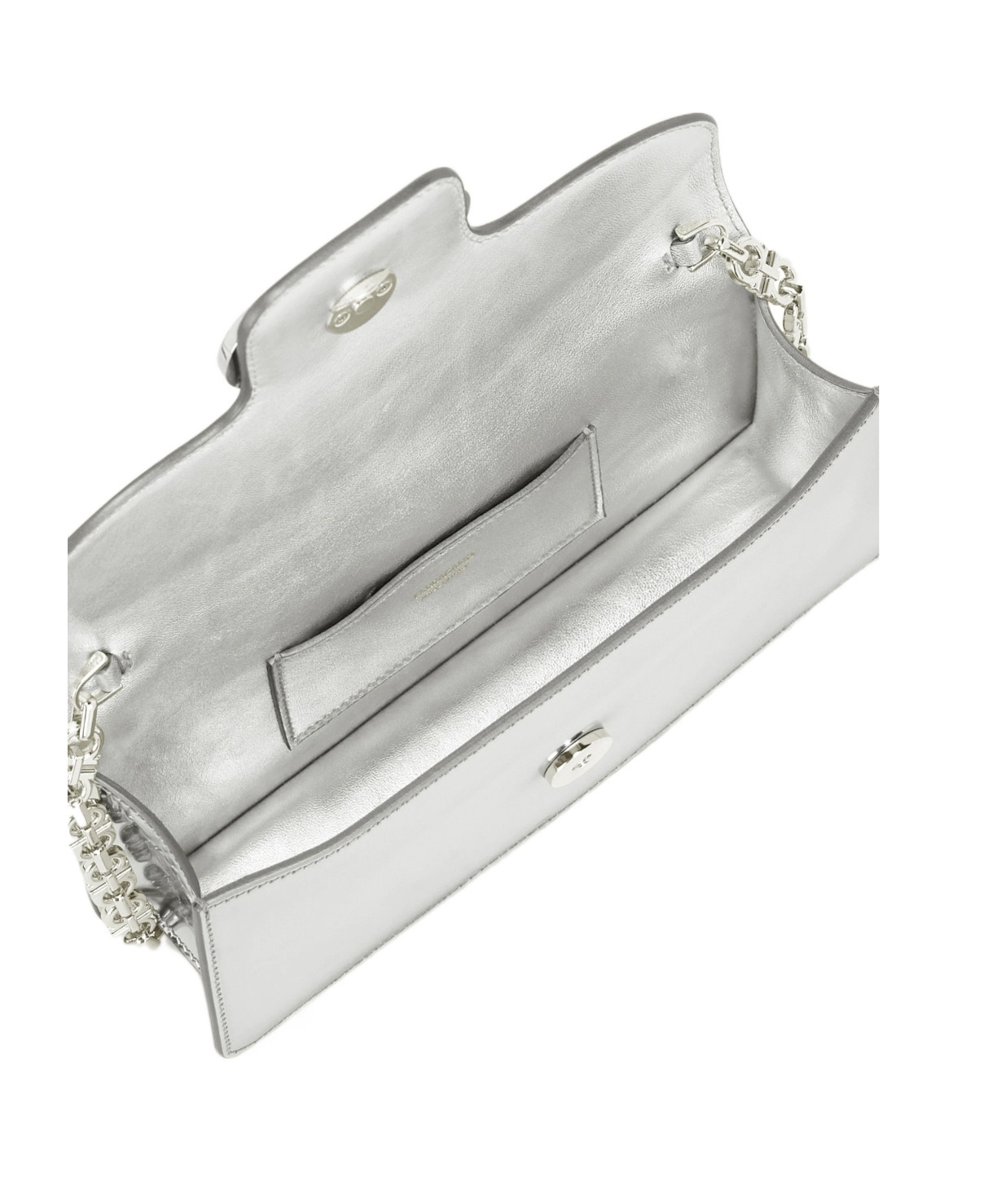 Ferragamo Mini Bag Double Gancini Chain In Silver