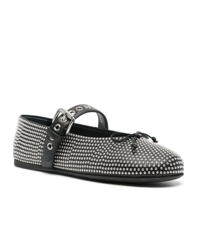 Miu Miu Embellished Leather Ballet Flats In Black