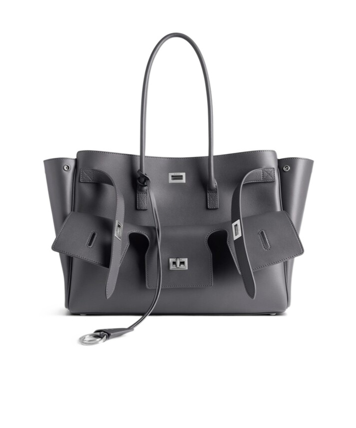 Balenciaga Medium Leather Bel Air Carry All Tote Bag In Grey