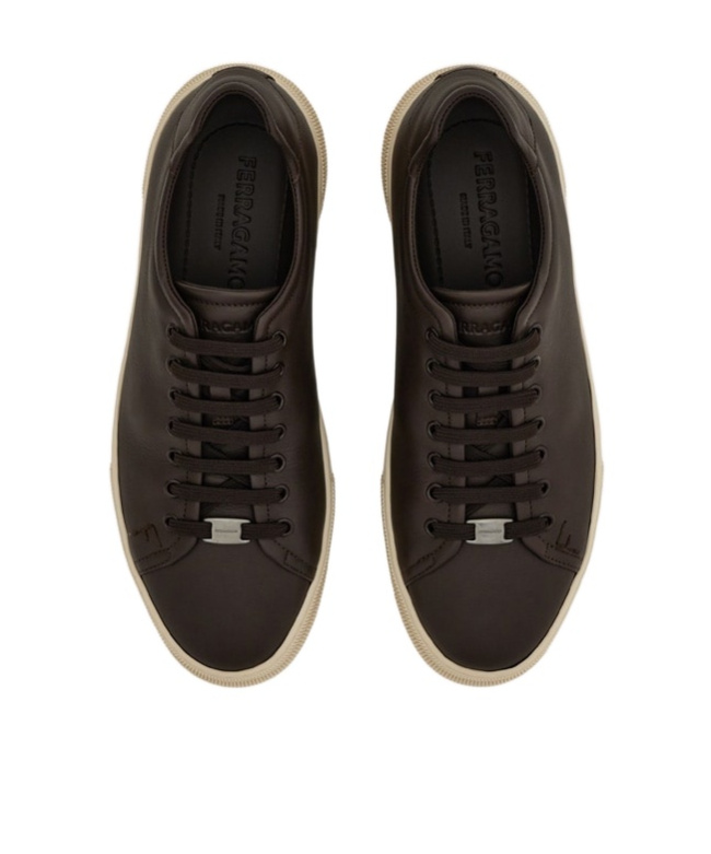 Ferragamo Elastic Lace Sneaker In Brown