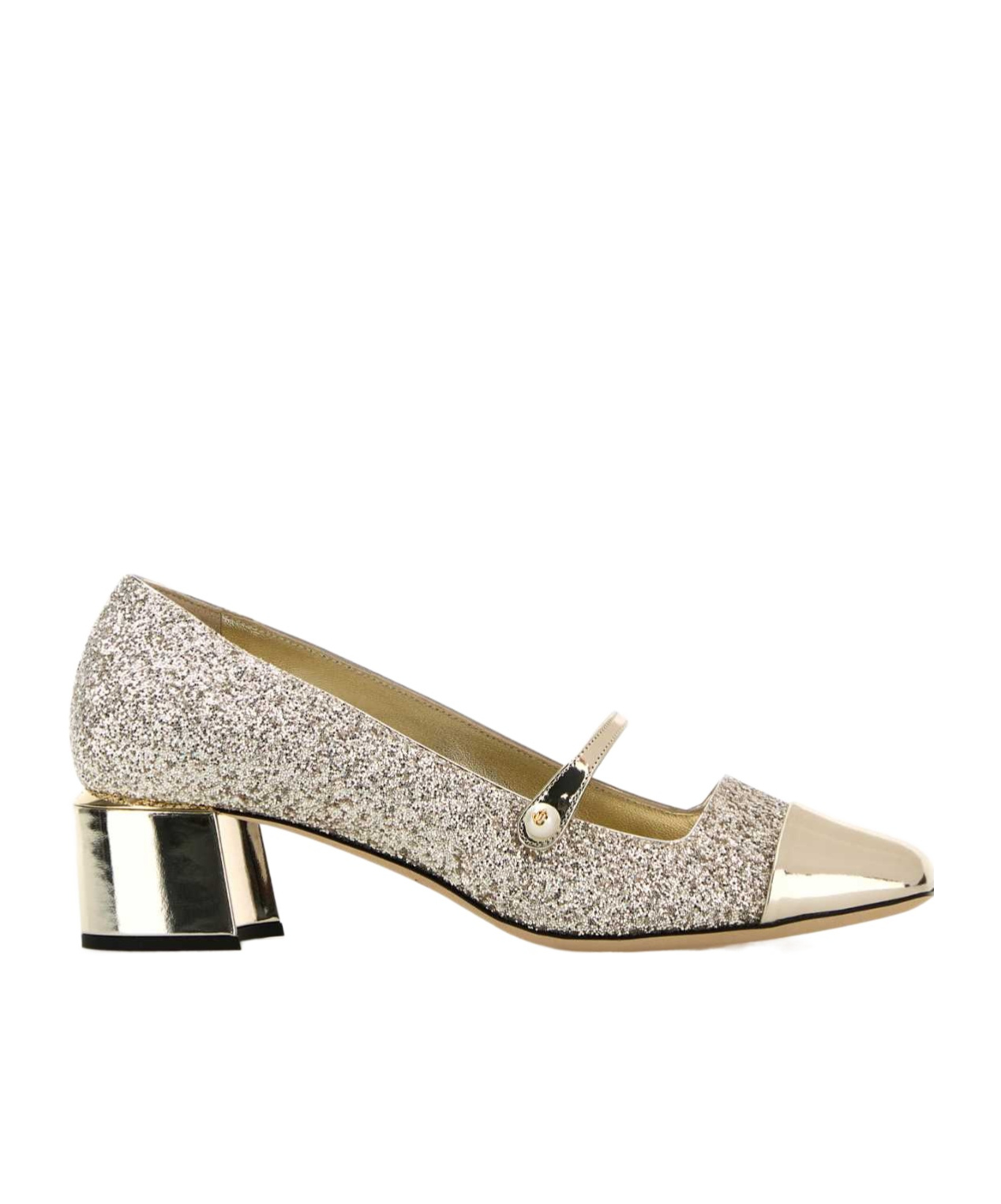 Jimmy Choo Glitter And Laminated Leather Pumps Color Gold And Sand In Nude