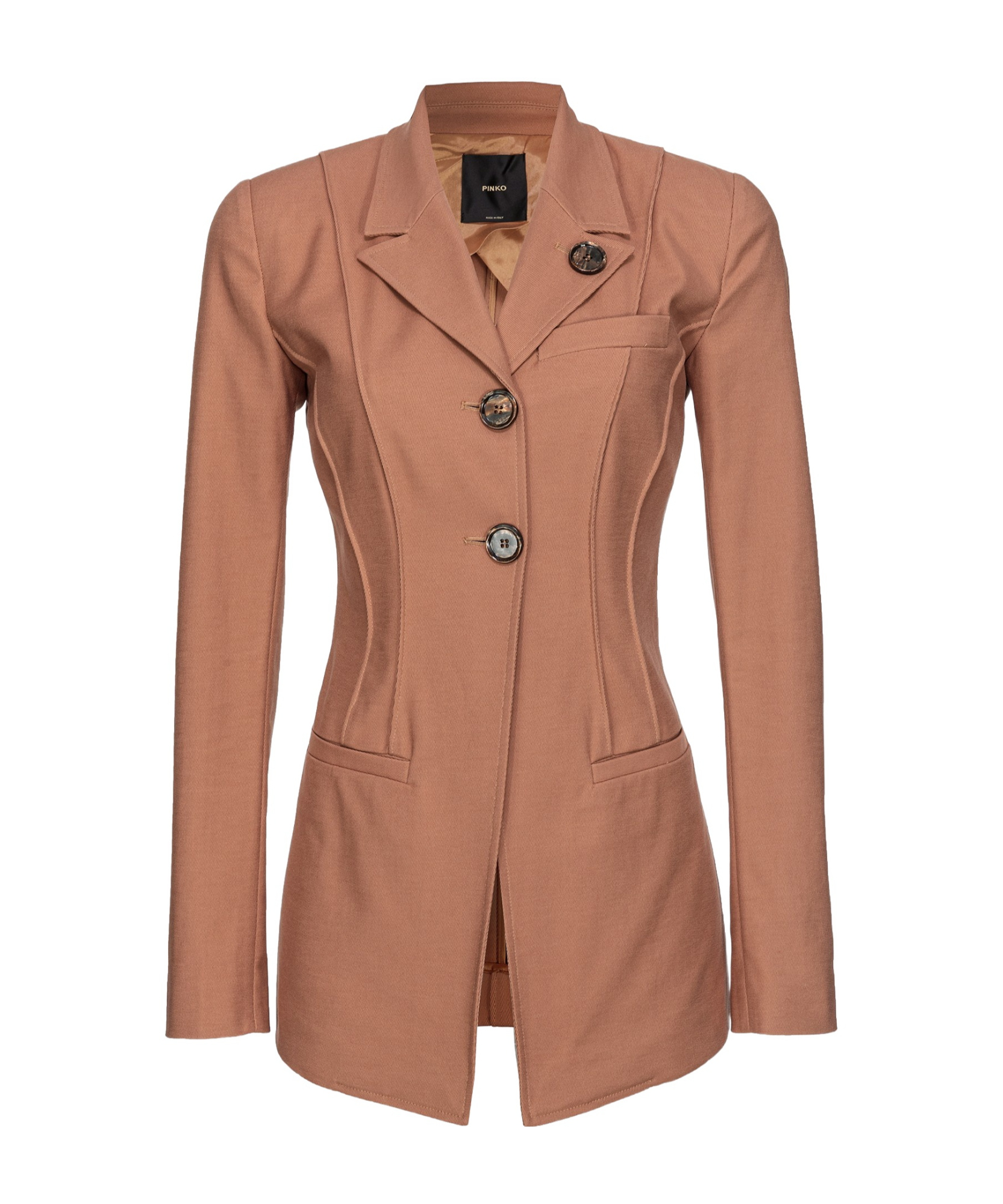 Pinko Topstitch Single-breasted Blazer In Brown