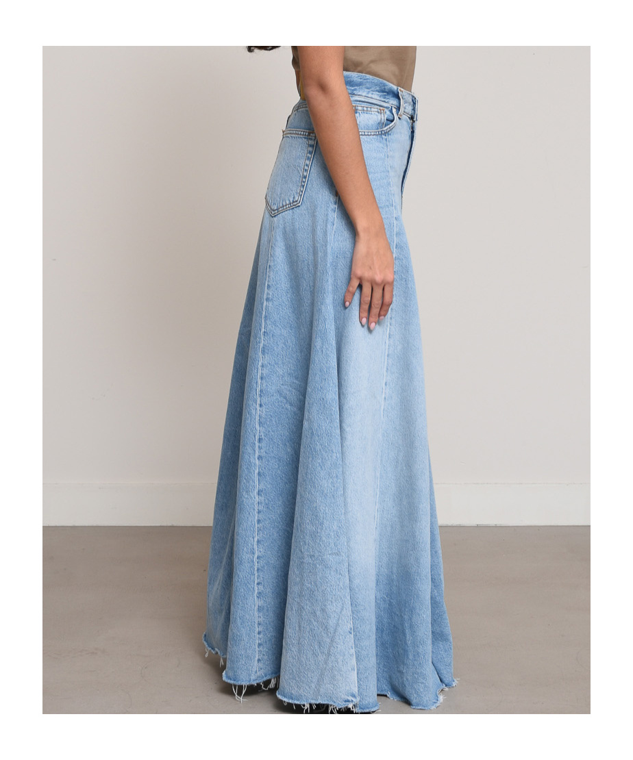 Haikure Serenity Distressed Paneled Denim Maxi Skirt In Blue