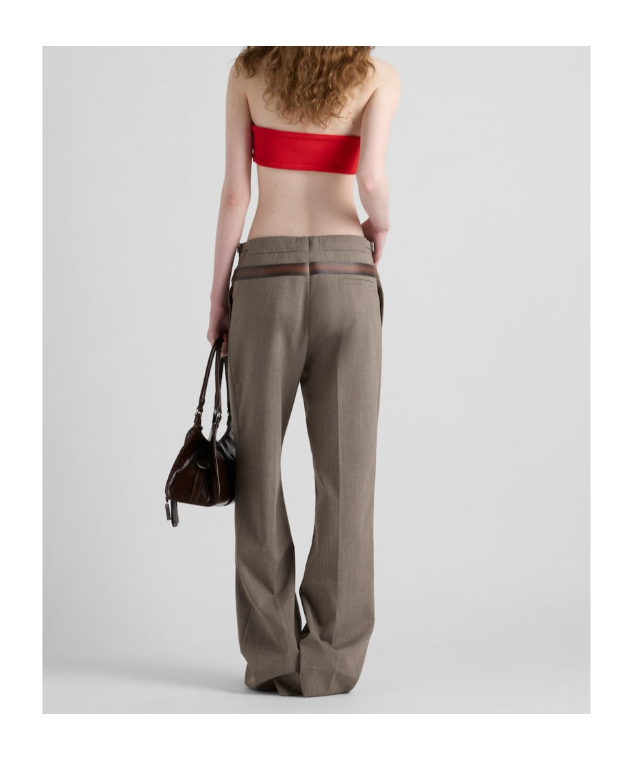 Prada Wool Pants With Printed Belt In Muddy Gray