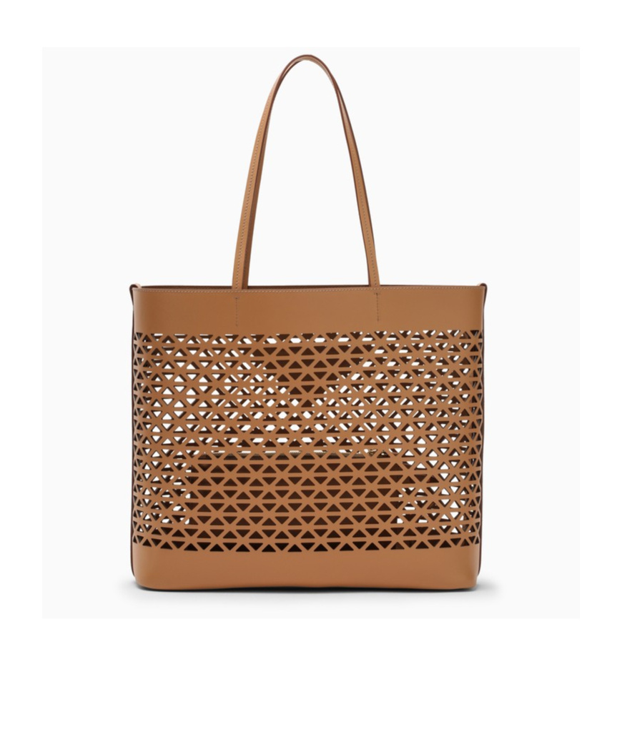 Prada Large Brown Perforated Leather Shopping Bag In Nude