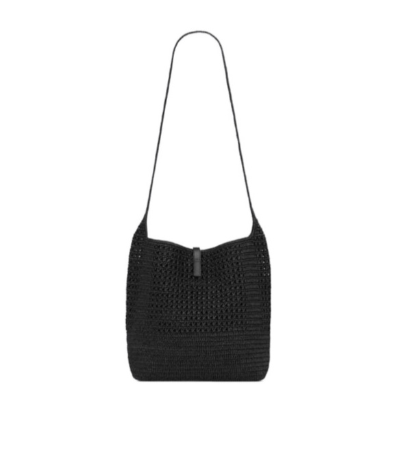 Saint Laurent Le 5 À 7 Medium Tote In Raffia Crochet In Black