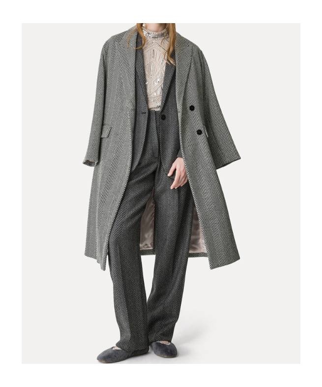 Forte Forte Wool Coat With Chevron Patterning In Gray