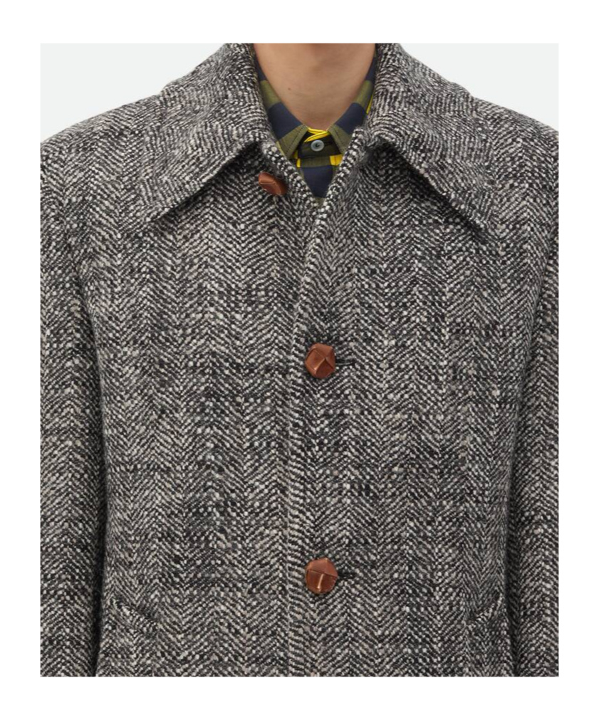 Bottega Veneta Long-sleeved Wool Coat In Black/chalk/beige