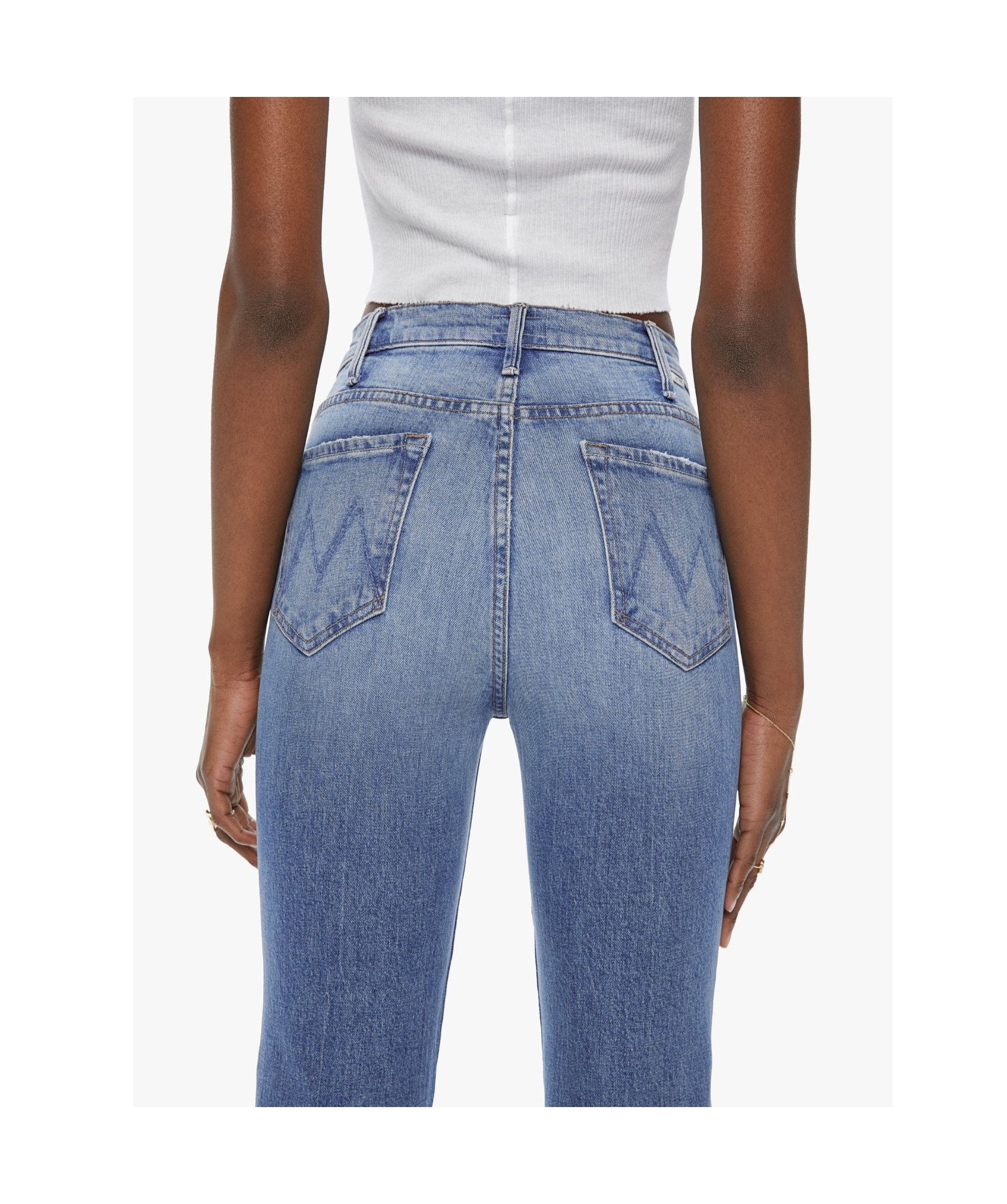 Mother Cropped High-waisted Jeans In Blue