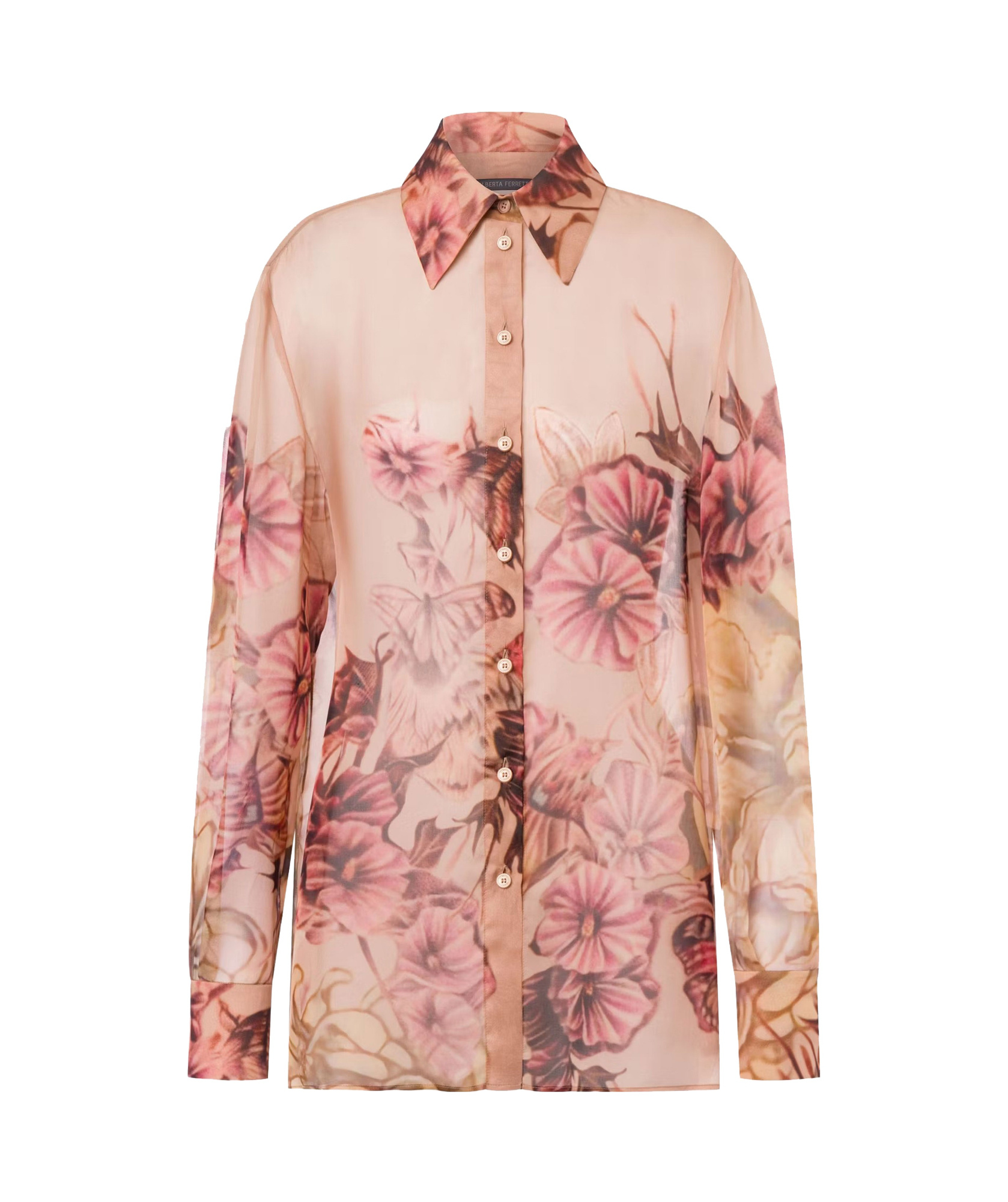Shop Alberta Ferretti Tattoo-print Silk Shirt In Nude