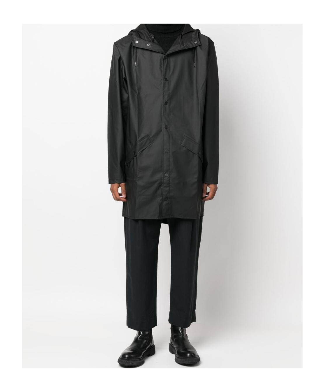 Shop Rains Drawstring Hood Raincoat In Black