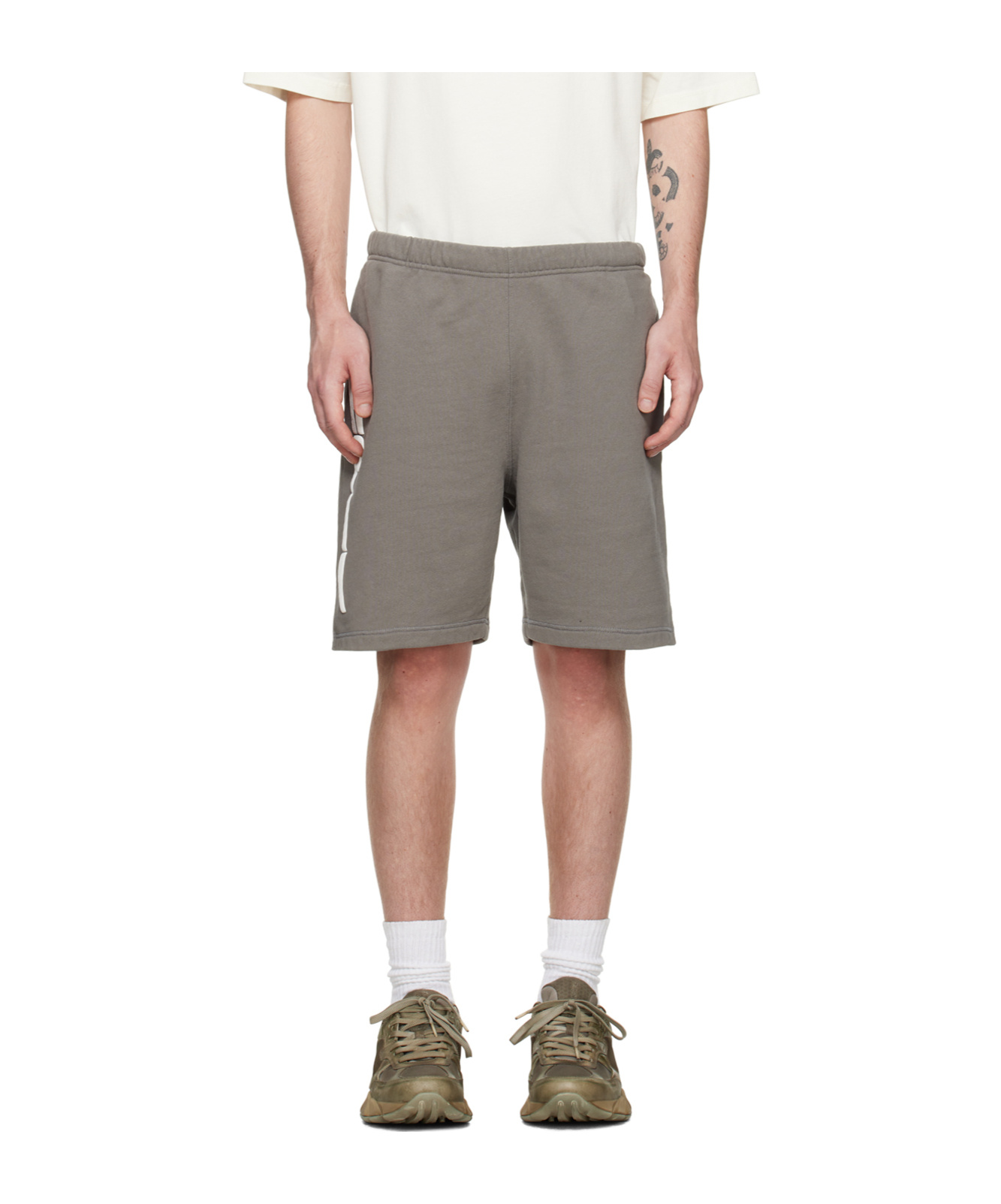 Heron Preston Logo Printed Shorts In Gray