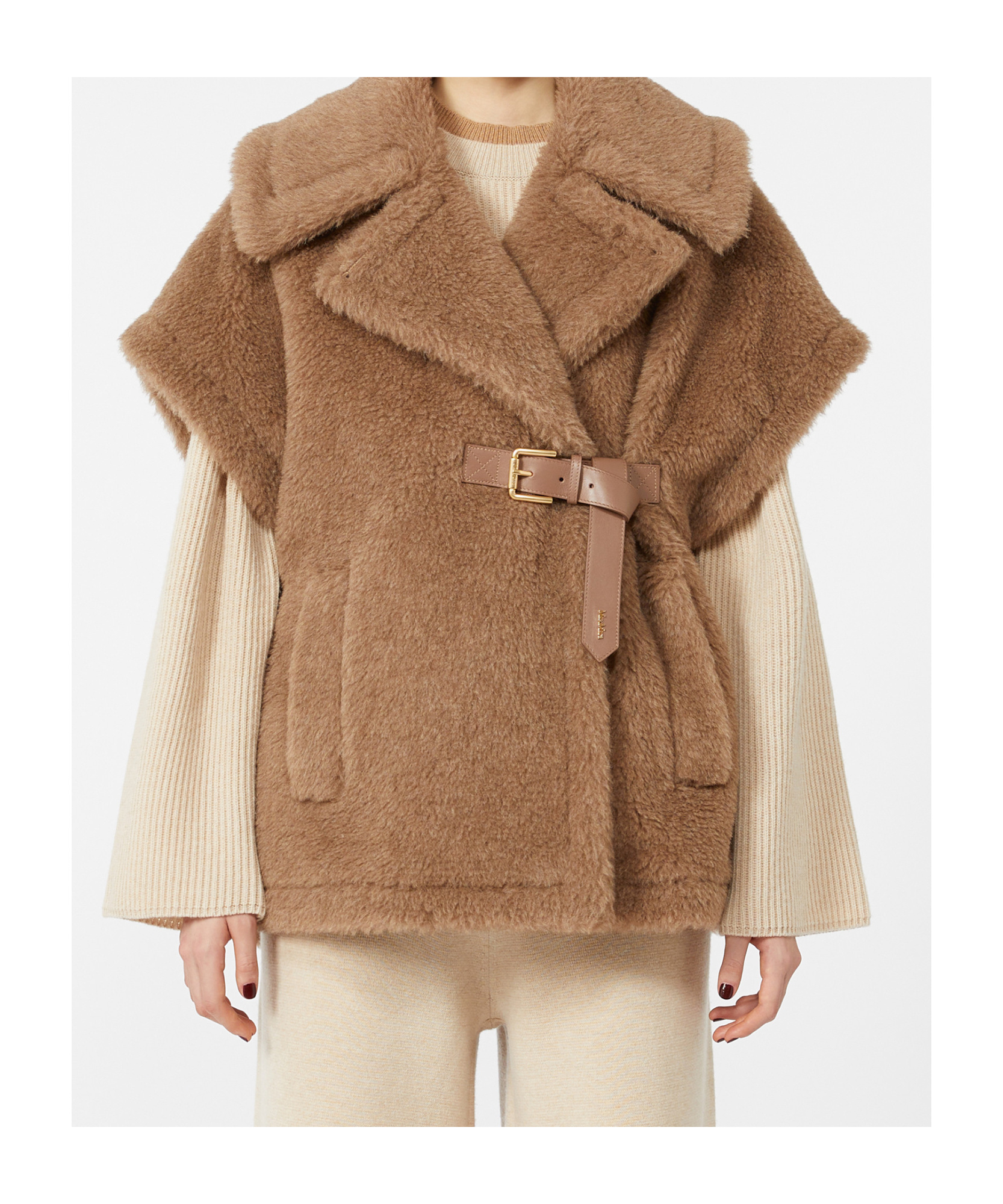 Max Mara Alpaca And Cashmere Teddy Cape In Brown