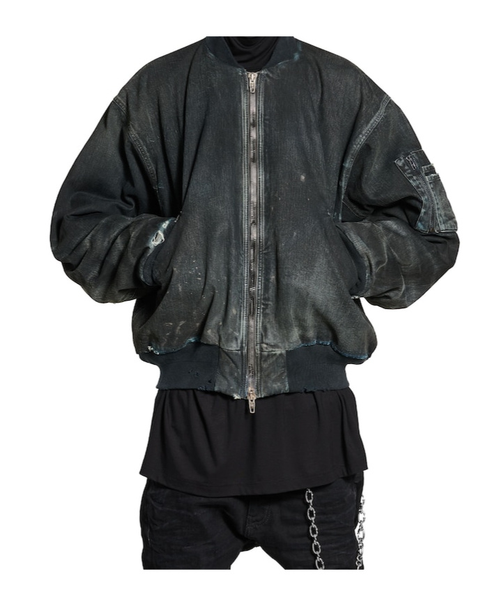 Balenciaga Long-sleeved Denim Coat In Black