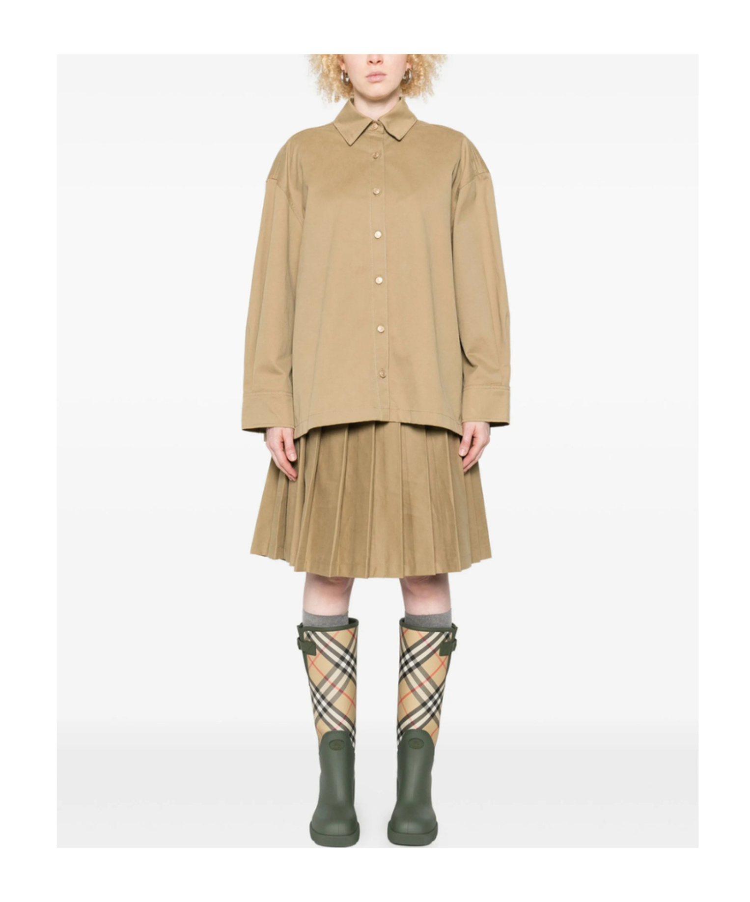 7 For All Mankind Pleated-back Cotton Shirt In Brown