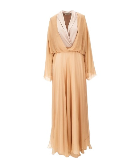 Alberta Ferretti Chiffon And Satin Maxi Dress In Multi