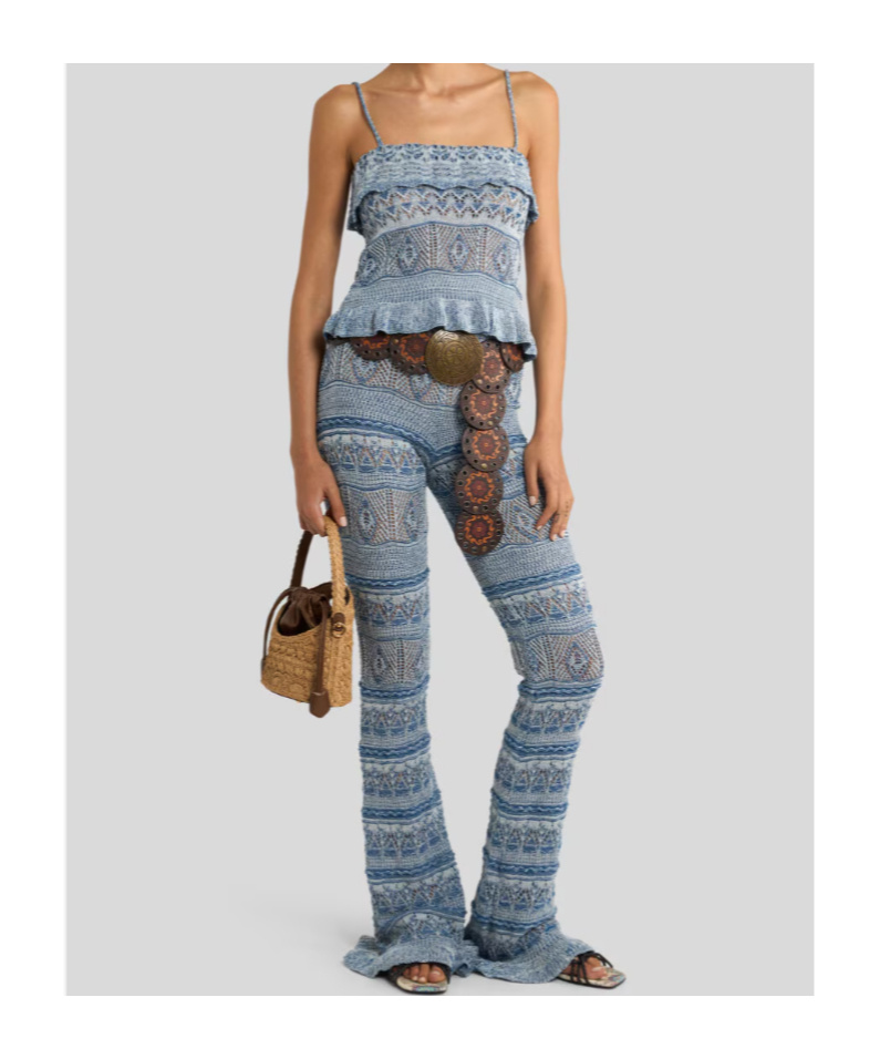 Etro Cropped Ruffled Pointelle-knit Cotton-blend Top In Multi