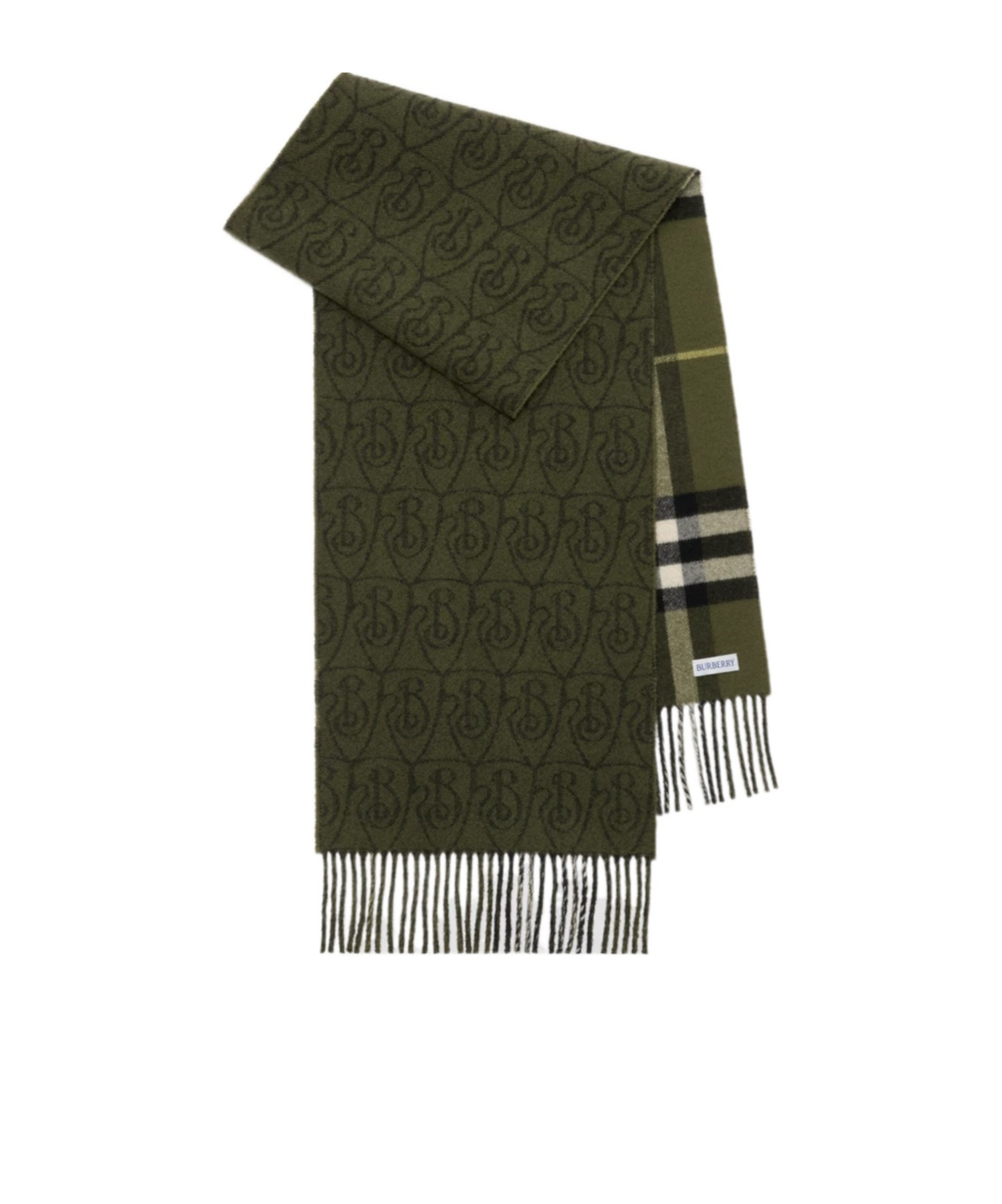 Burberry Reversible B Shield Cashmere Scarf In Green