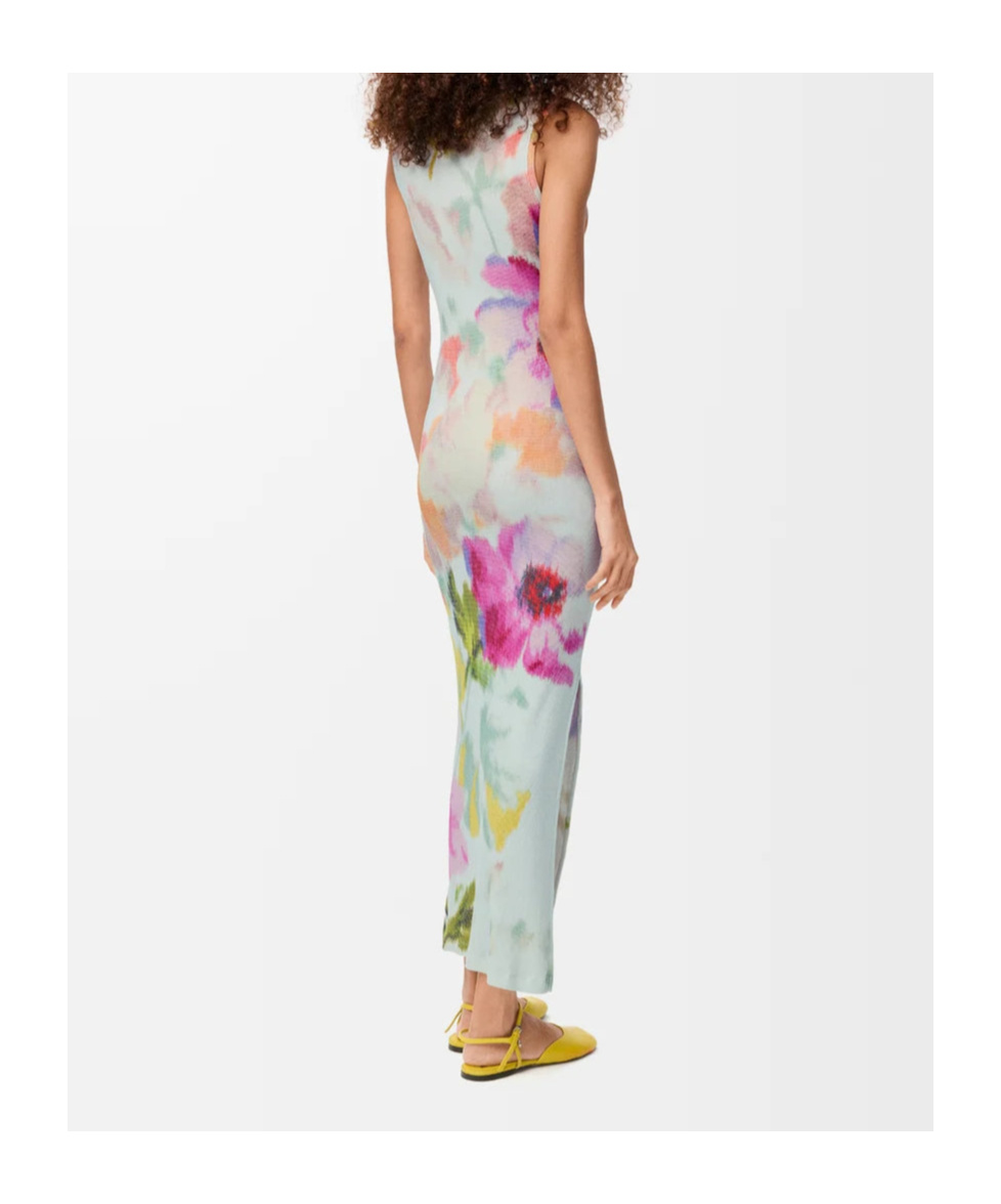 Loewe Ribbed Floral-print Silk And Cotton-blend Jersey Midi Dress In Blue