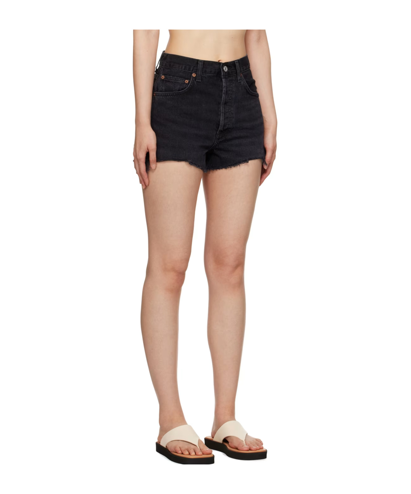 Agolde Five-pocket Denim Shorts In Black