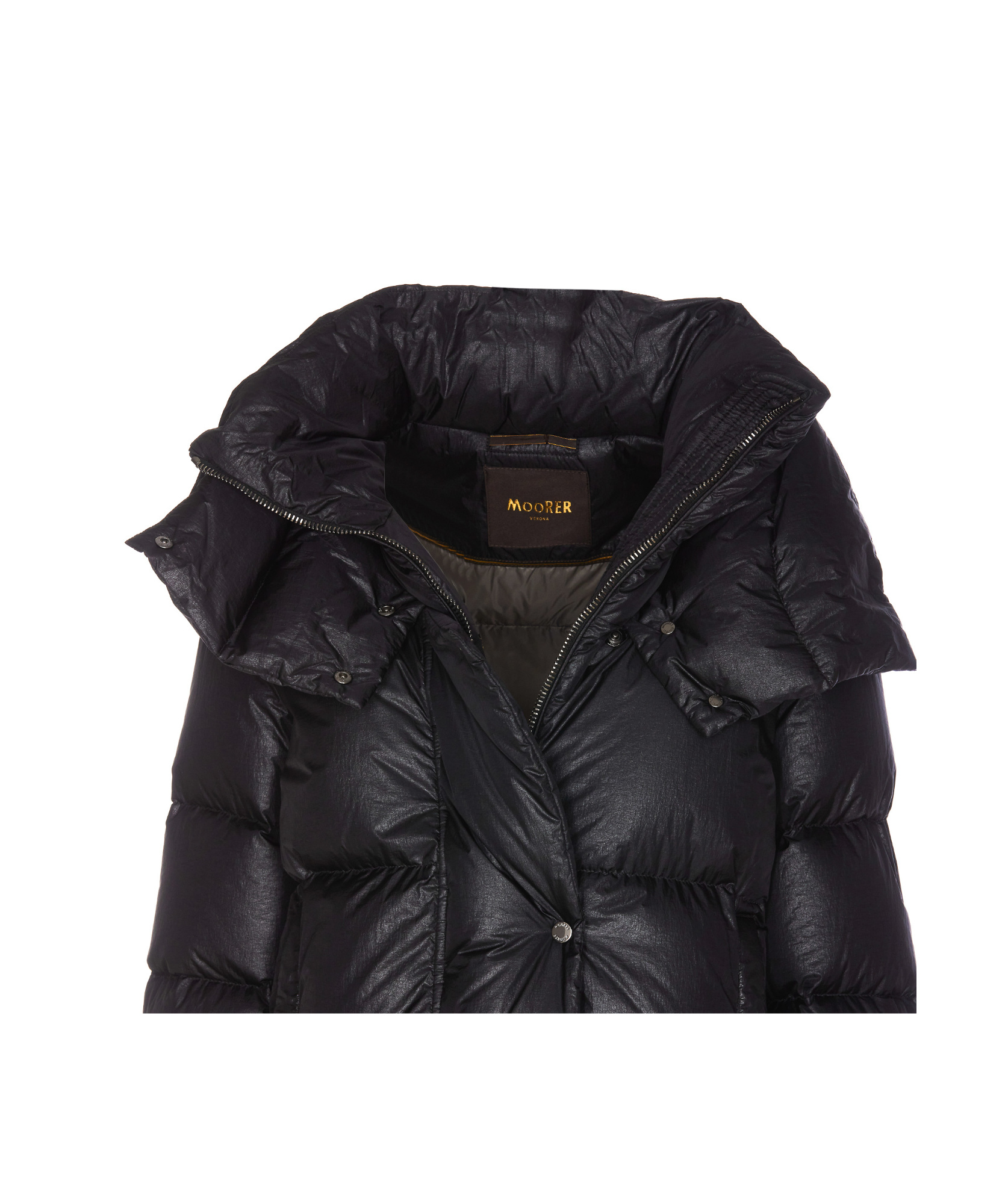 Moorer High Neck Padded Jacket With Drawstring Hem In Black