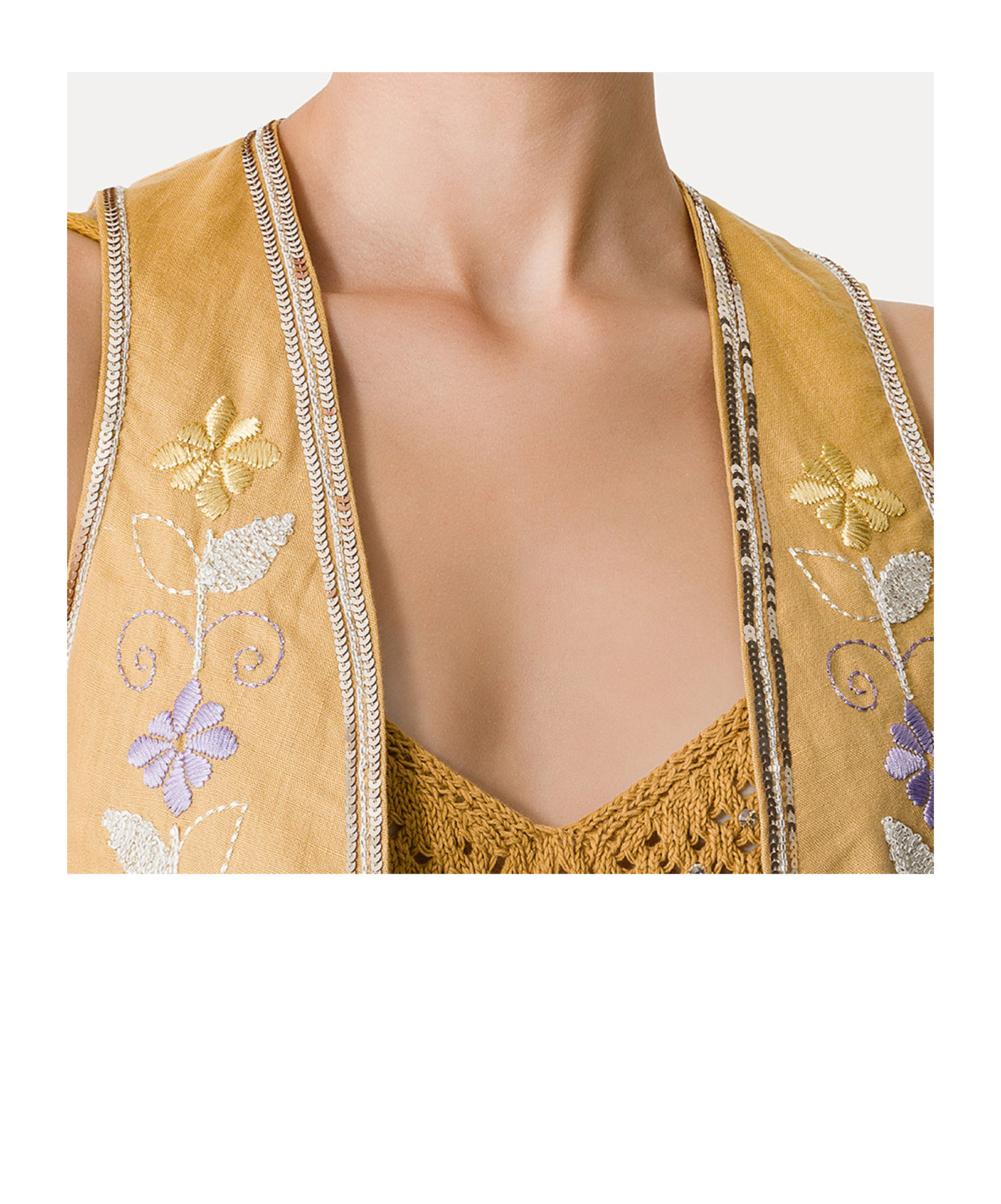 Forte Forte Linen Vest For Women With Oniric Blossom Embroidered Detailing In Grano