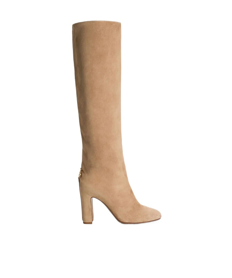 Dolce & Gabbana Knee-high Suede Block Heel Boots In Gray
