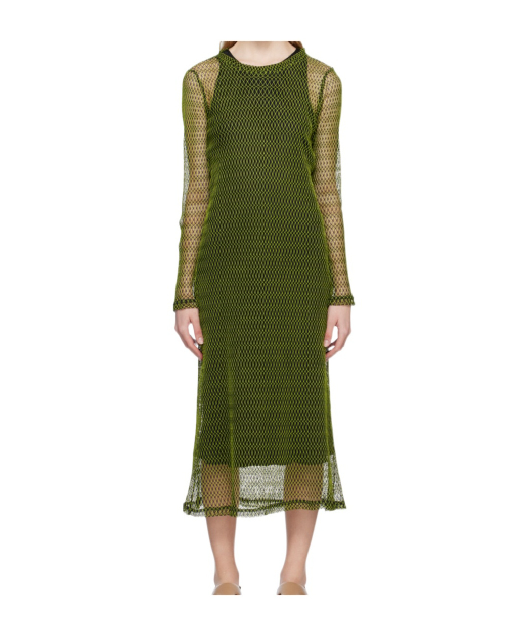 Song For The Mute Round Neck Dress In Green