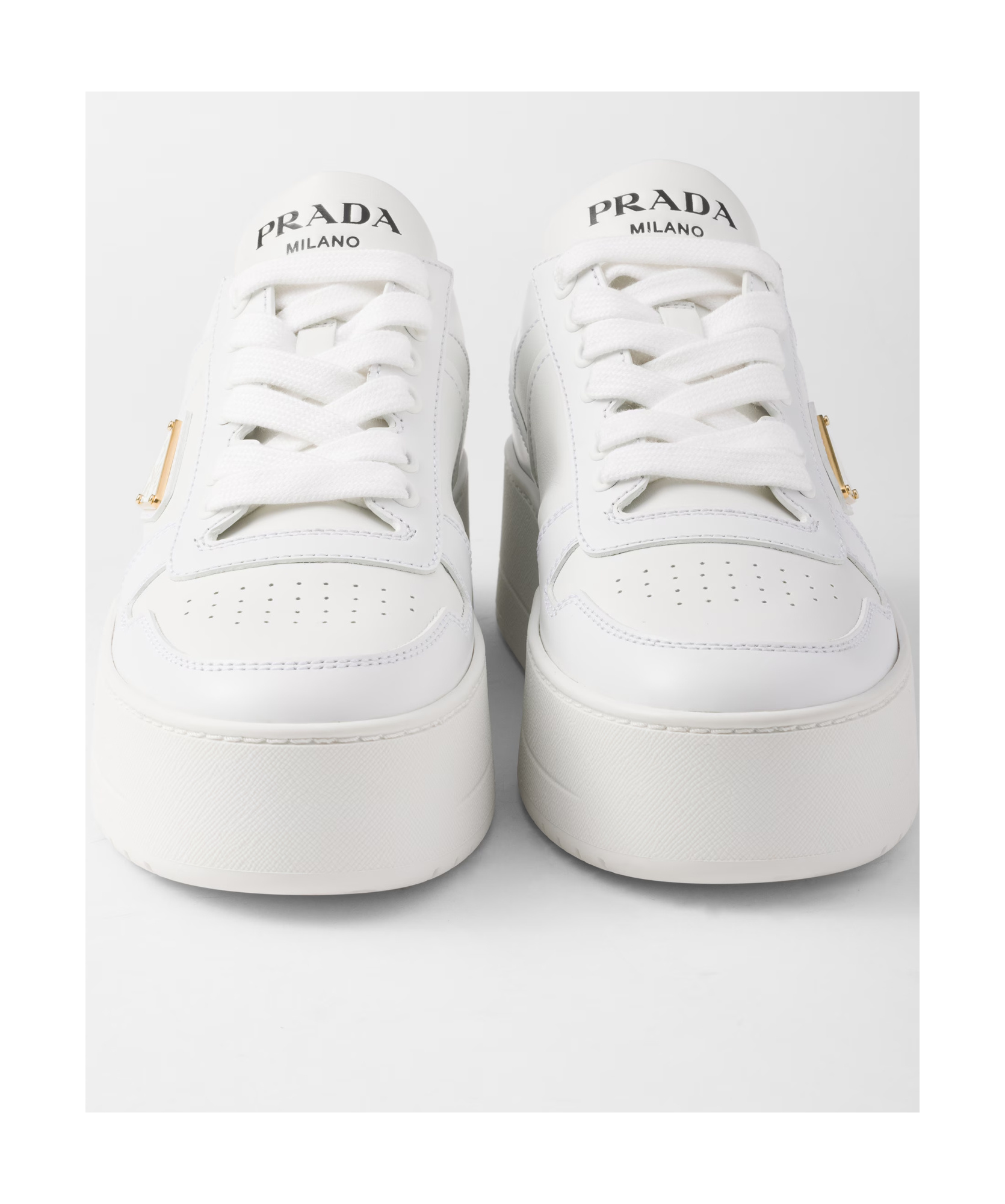Prada Downtown Bold Leather Platform Sneakers In White