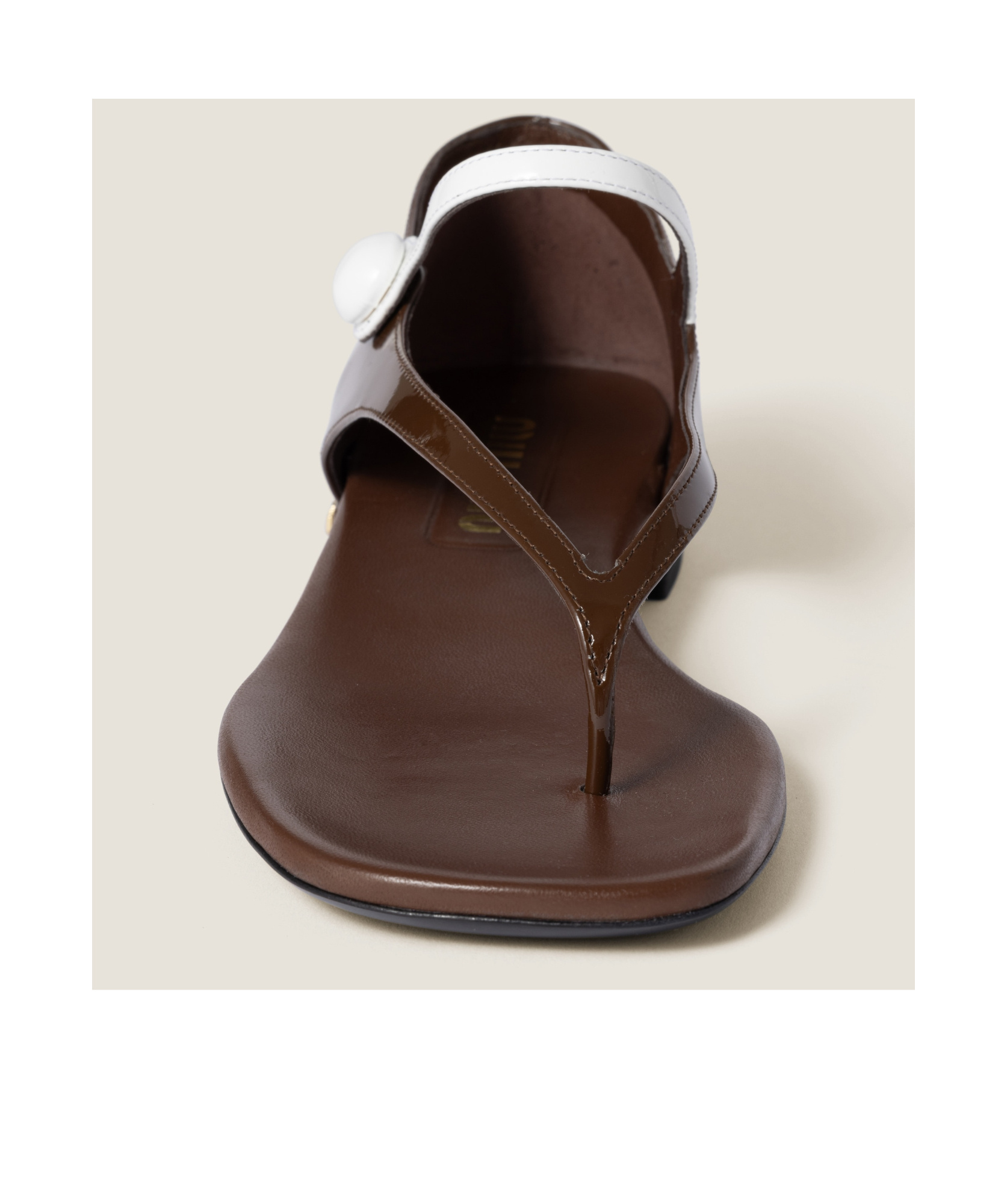 Shop Miu Miu Two-tone Patent Leather Mary Jane Thong Sandals In Rose Wood/white
