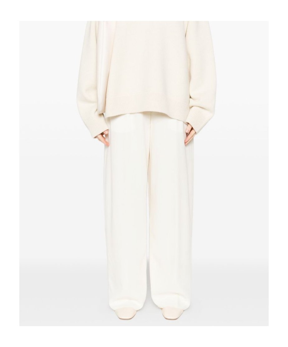 Totême Fluid Trousers With Pleats And Wide Leg In Neutral