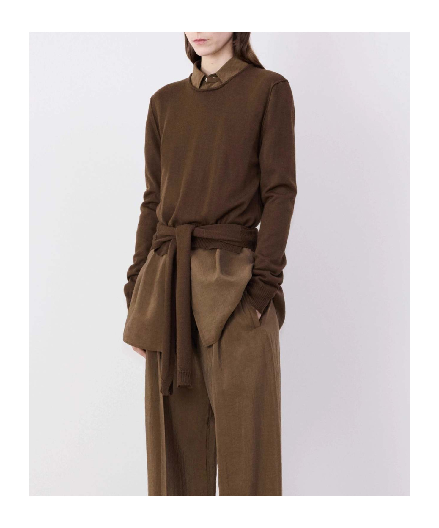 Lemaire Round-collar Wool Pullover Sweater In Black