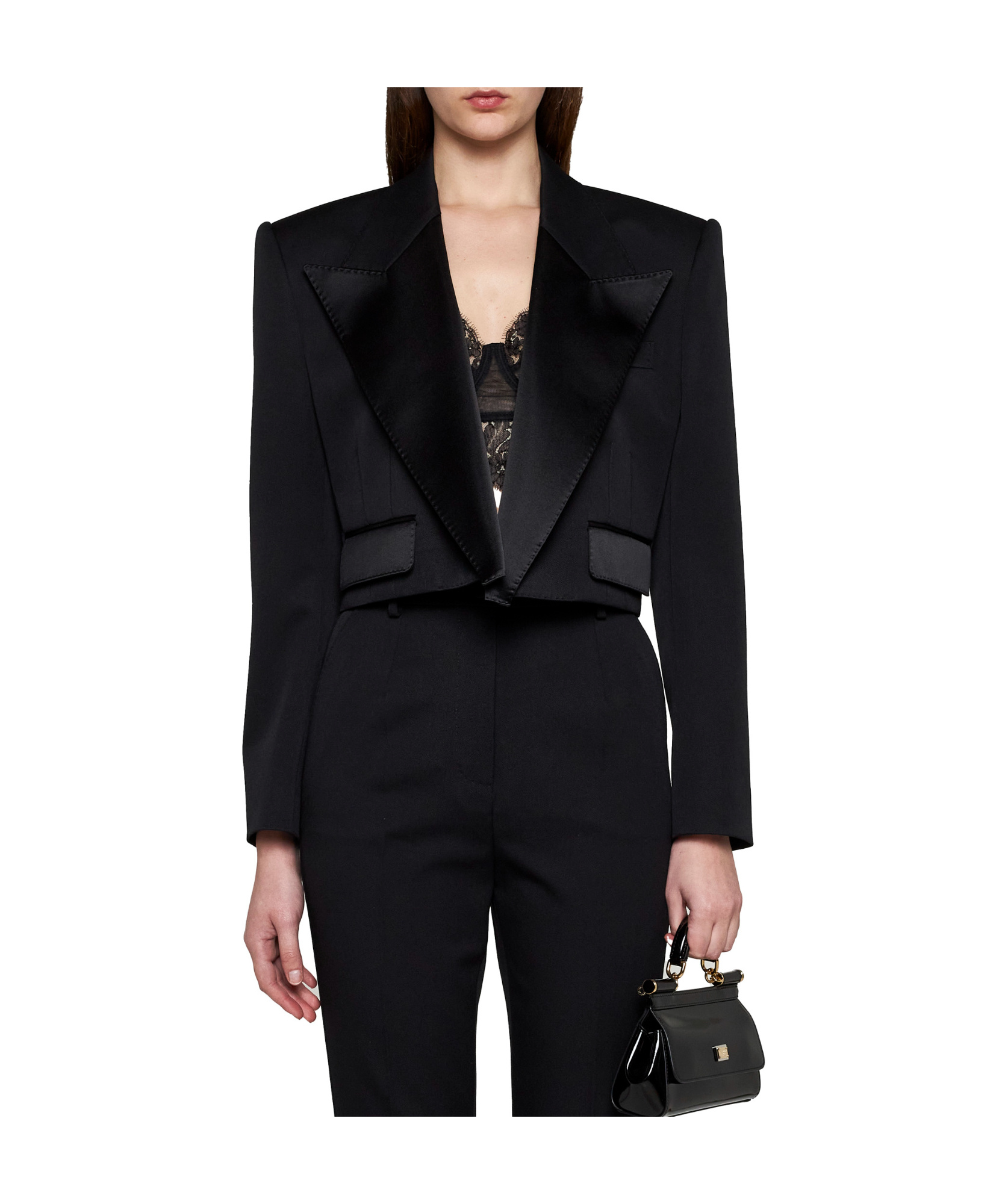 Dolce & Gabbana Wool-blend Cropped Blazer In Black
