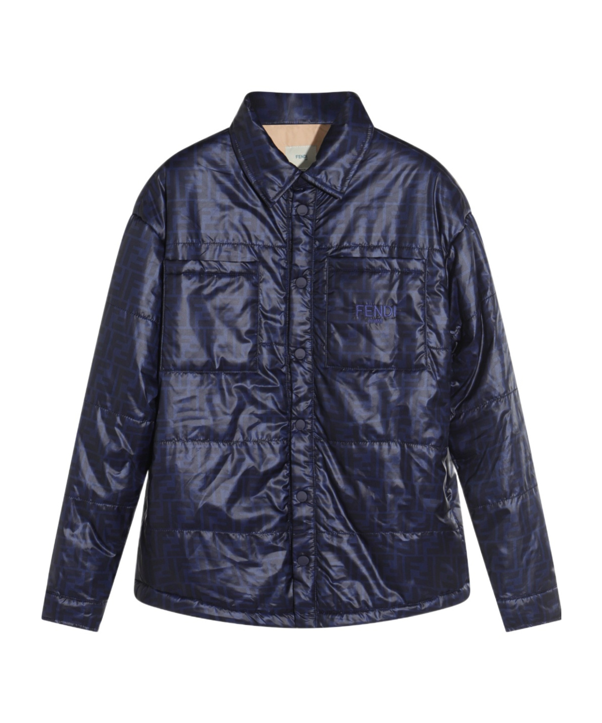Fendi Embroidered Padded Jacket In Blue