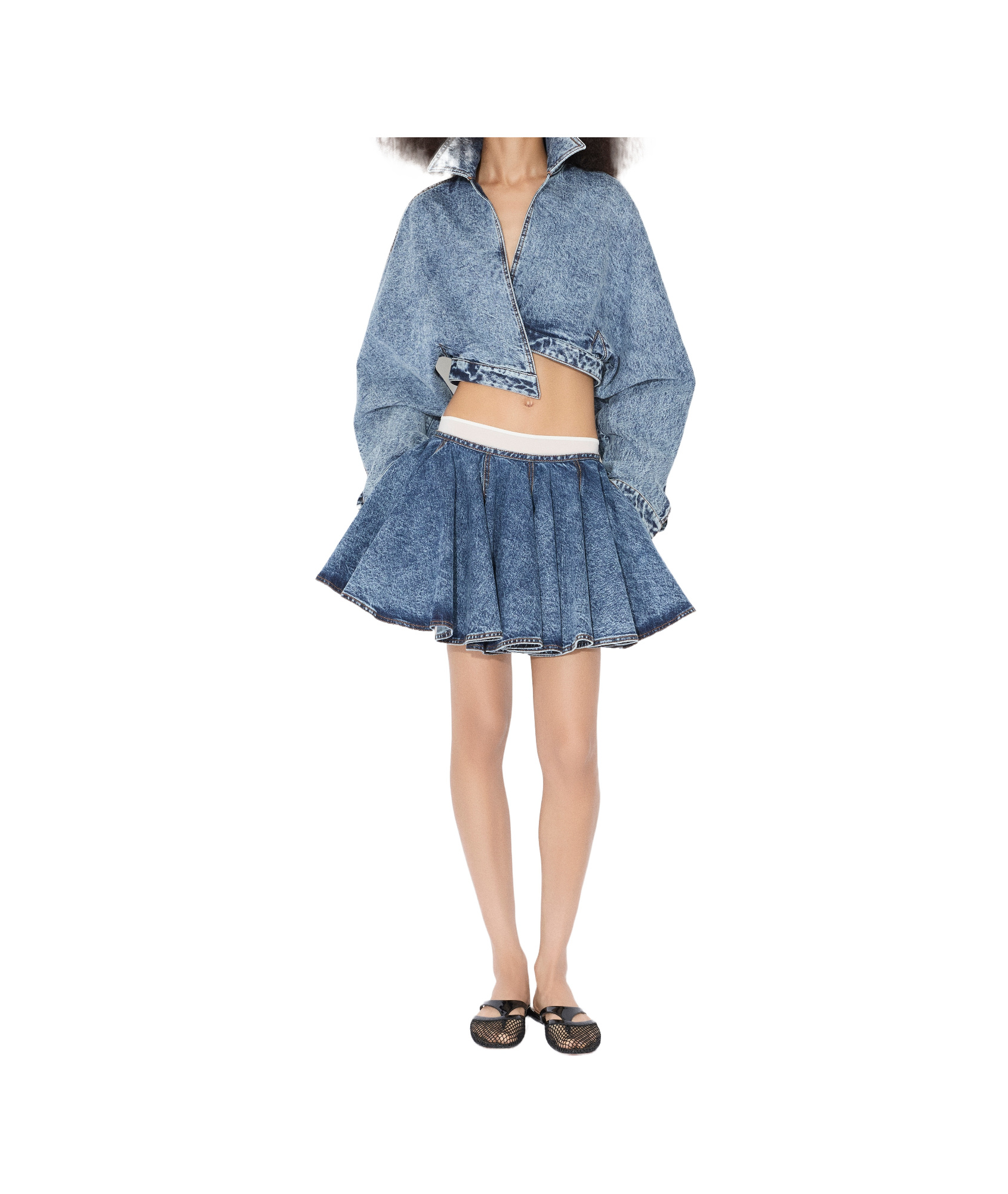 Alaïa Womens Skater Pleated Denim-blend Mini Skirt Bleu Neige In Blue
