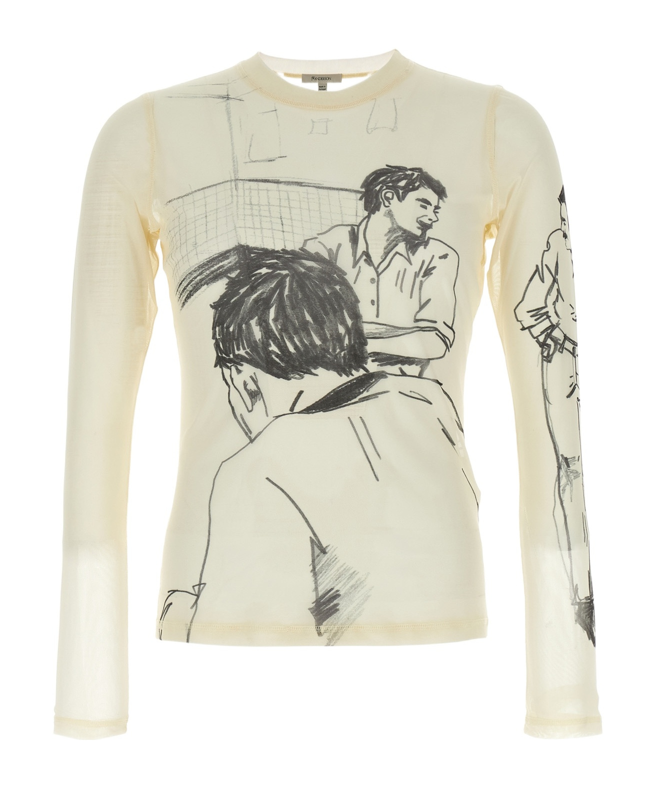 Jw Anderson Sheer Crew Neck Illustrated Long Sleeve T-shirt In Neutral