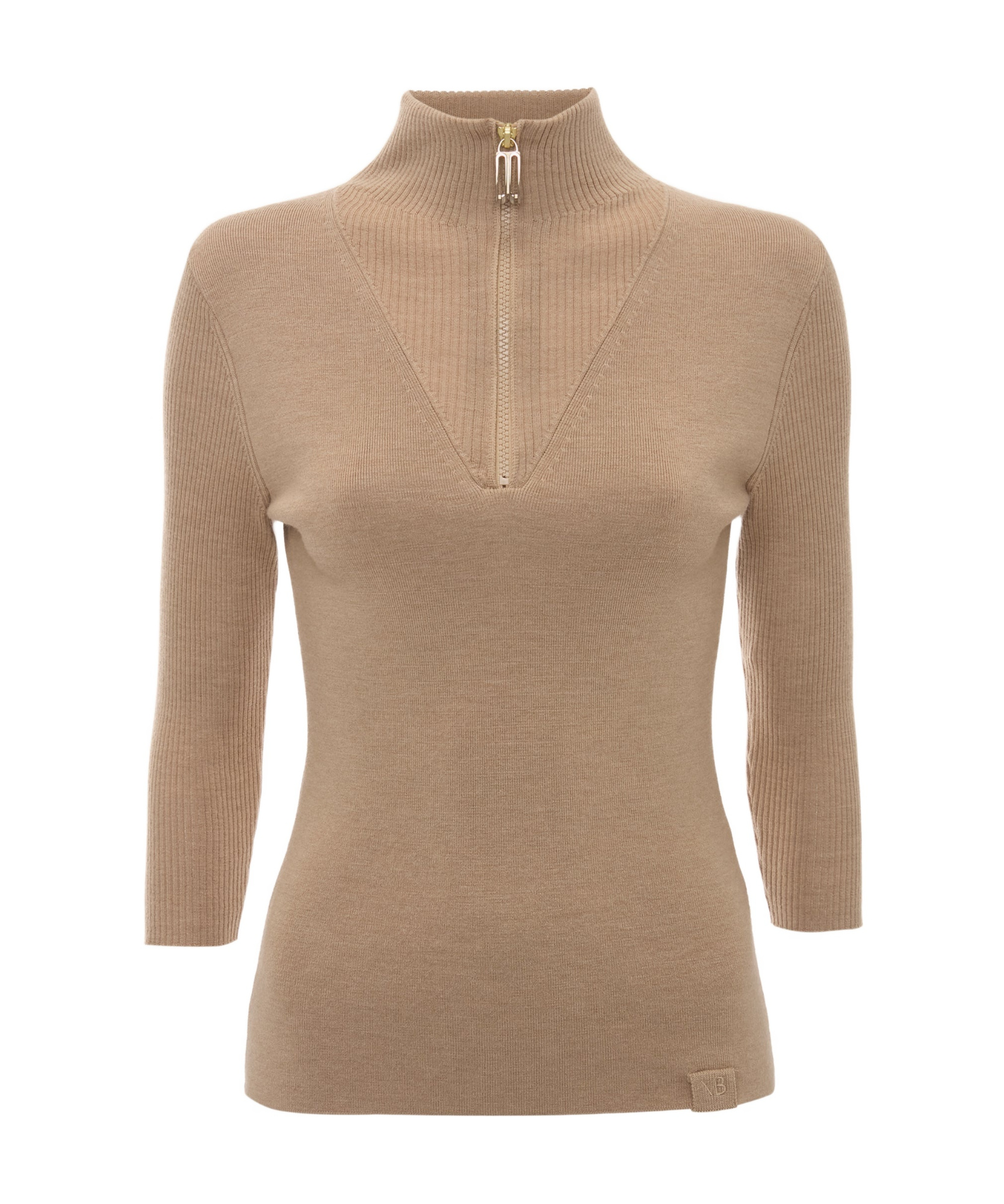 Shop Victoria Beckham Half-zip Knitted Top In Nude