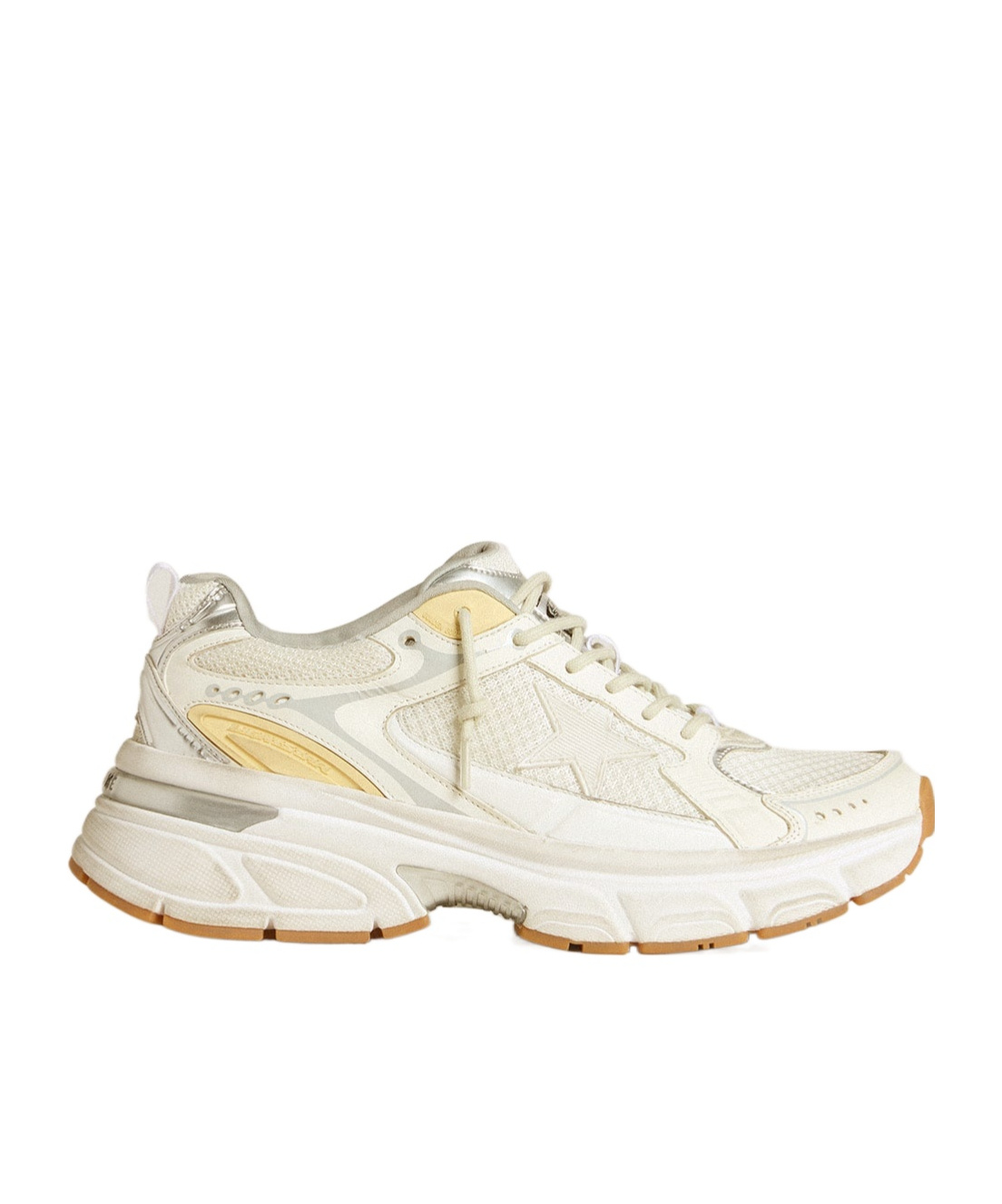 Shop Golden Goose Womens Lightstar In White Leather And Mesh With Worn-white Star