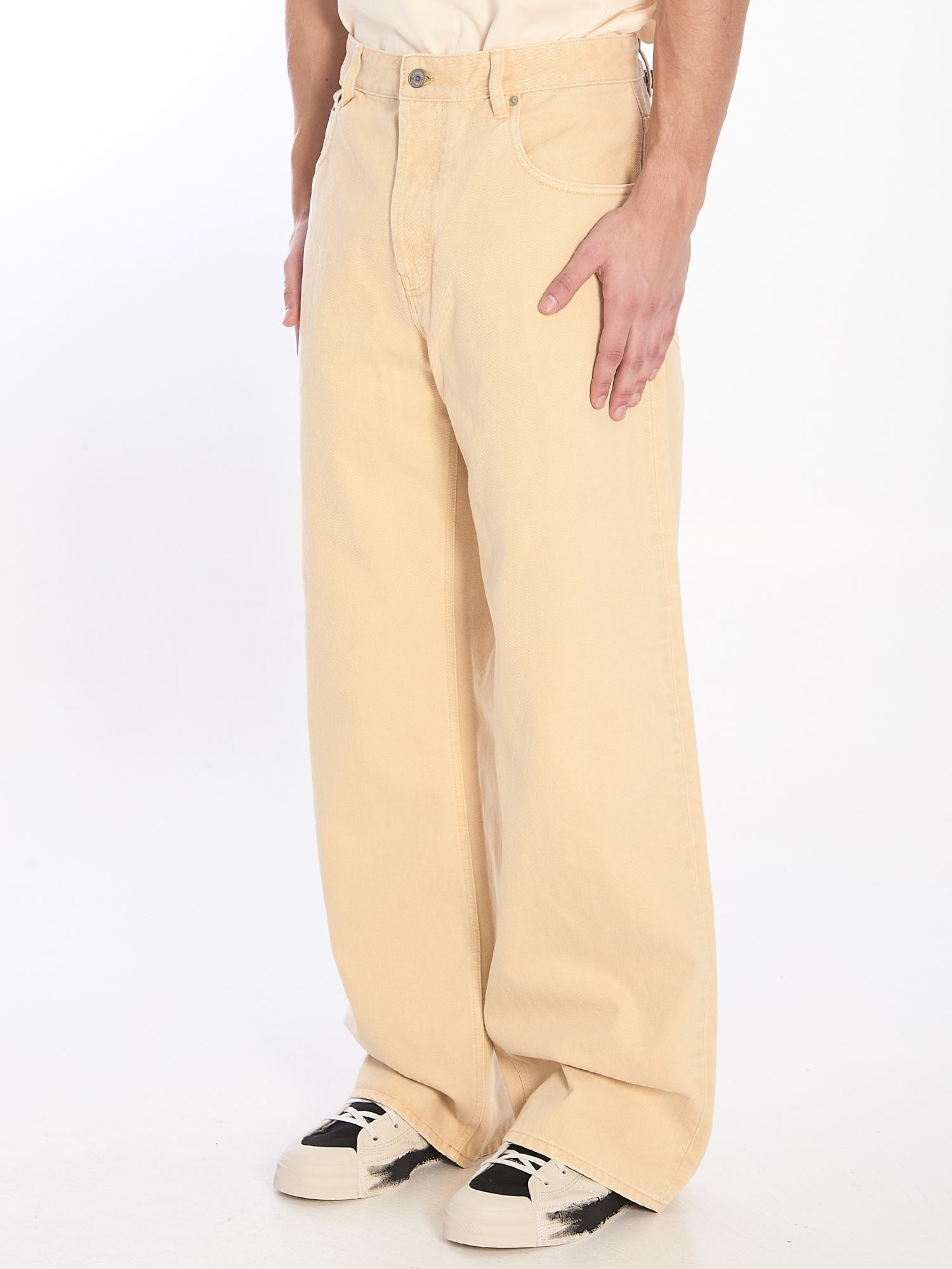 Jacquemus Denim Baggy Trousers Wide Legs In Yellow