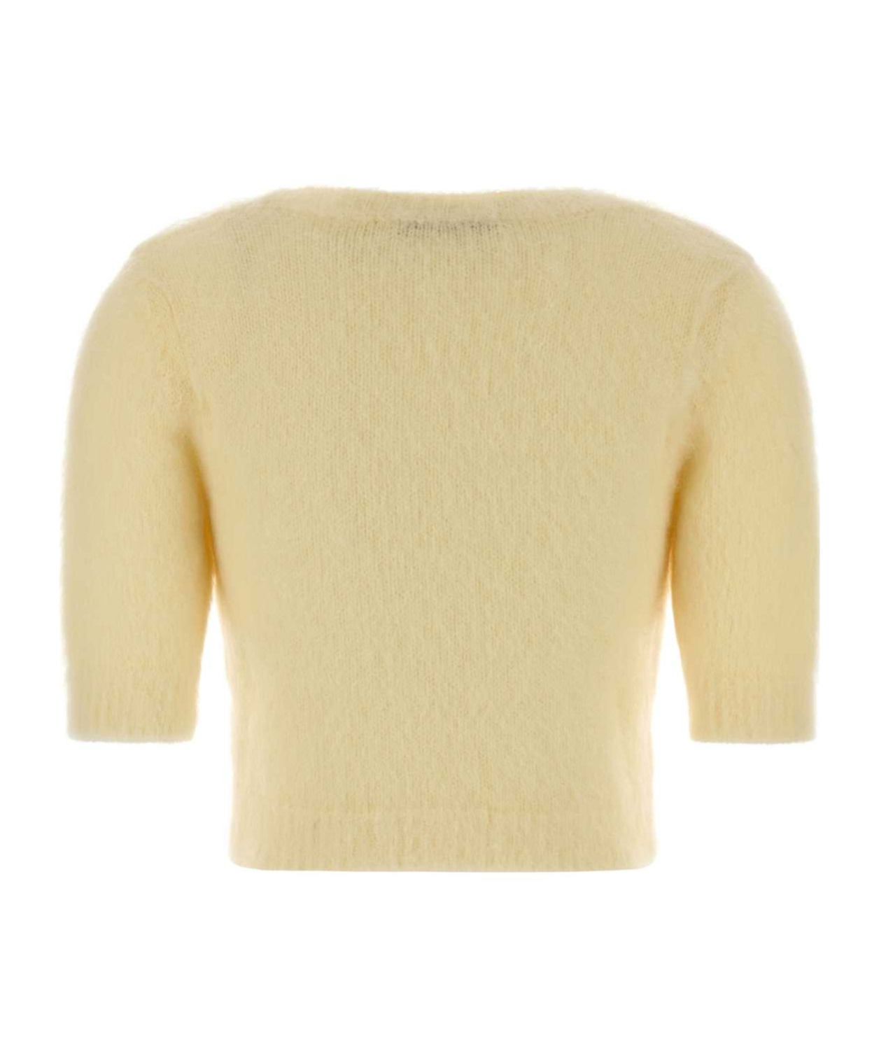 Alessandra Rich Cropped Mohair Blend Sweater Short Sleeves Round Neck In Neutral