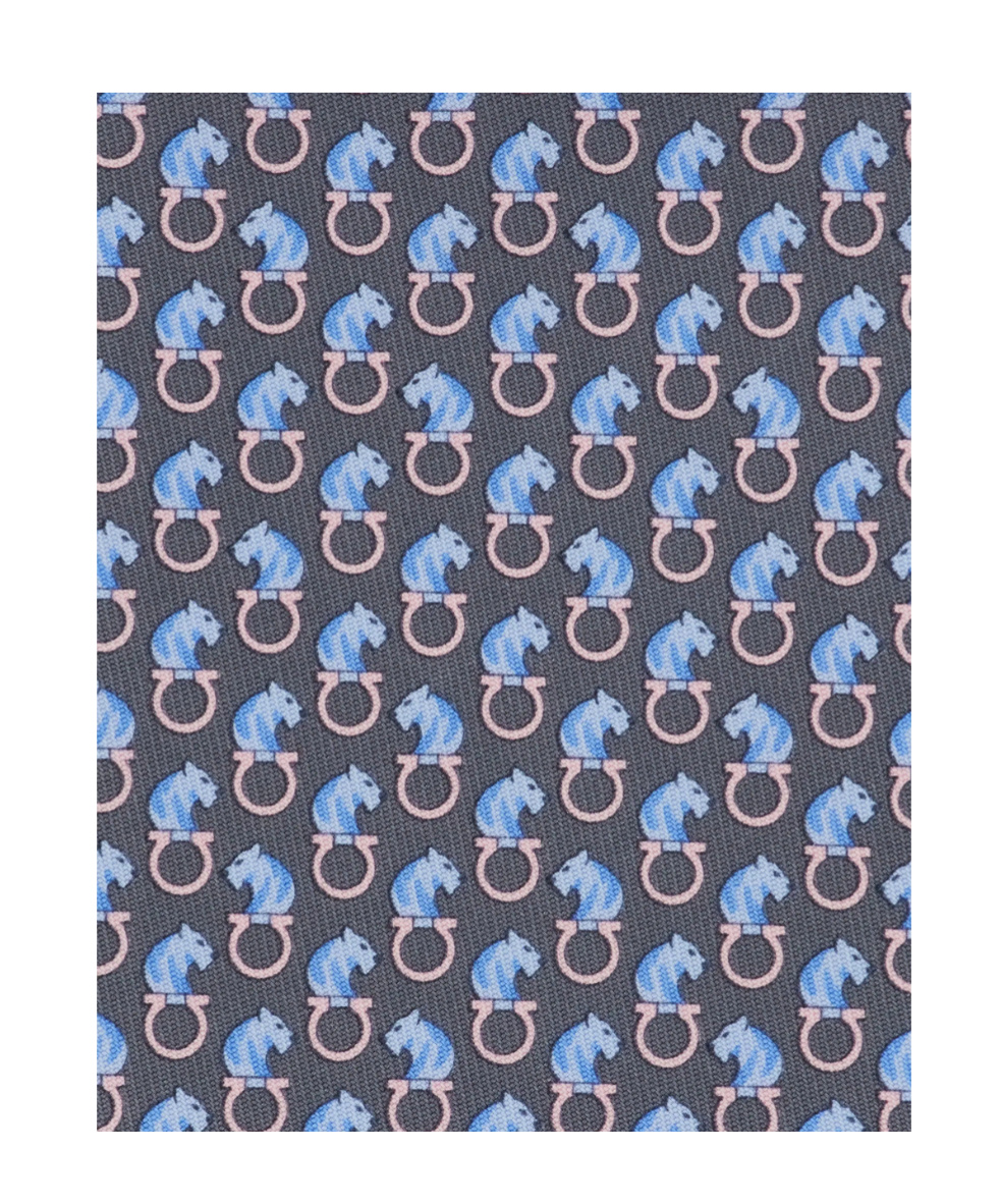 Ferragamo Feline Print Silk Tie In Gray
