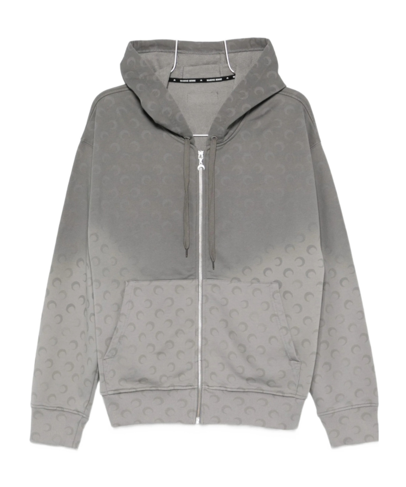 Marine Serre Moon Fleece Cropped Zipped Hoodie Woman Grey In Gray