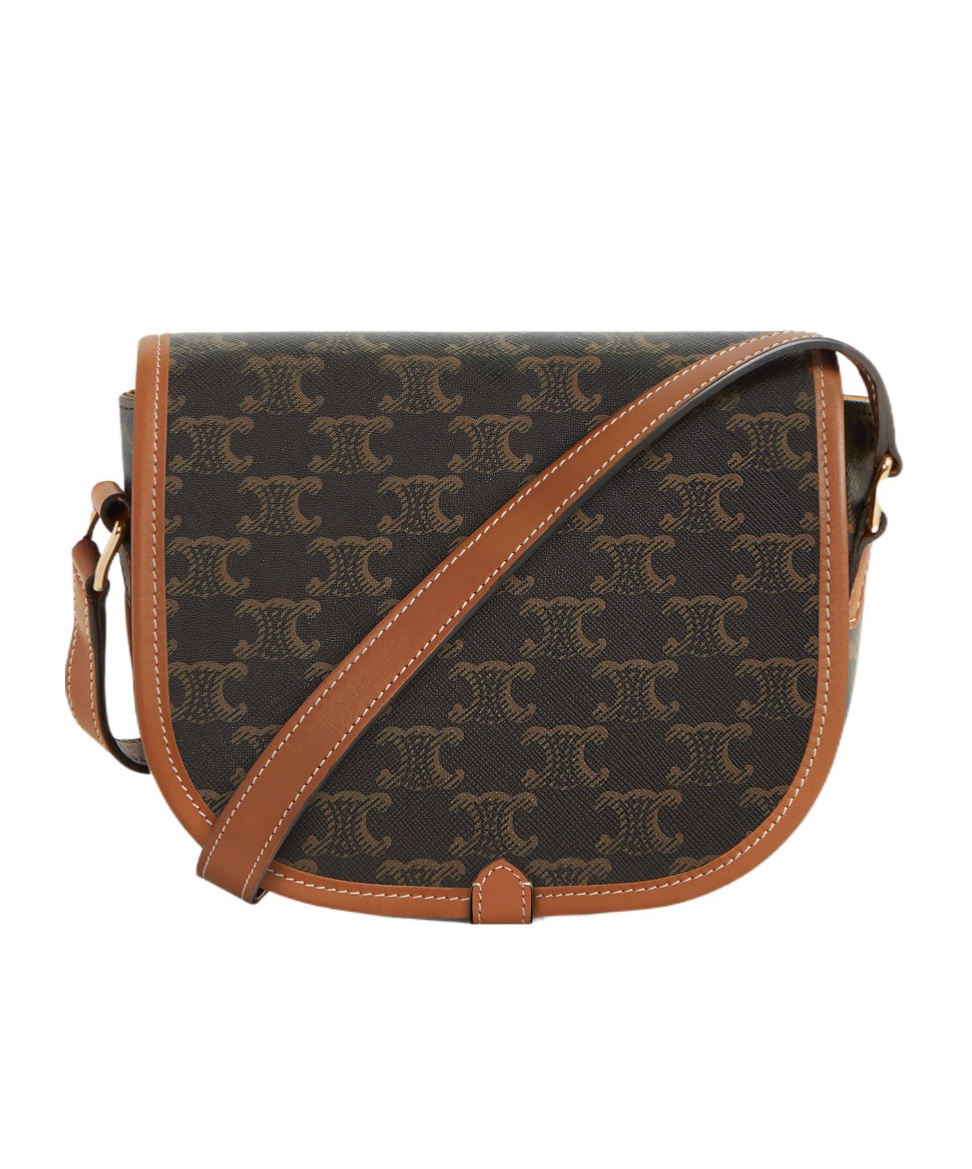 Celine Medium Folco Bag In Triomphe Canvas And Calfskin In Brown